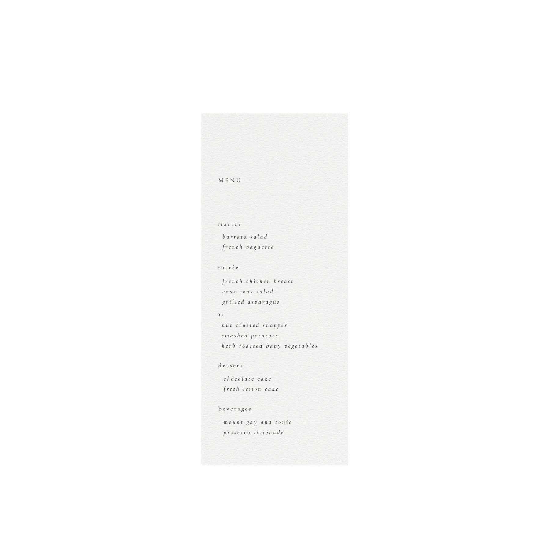 Minimalist Wedding Menu Template: Classic, Simple (Templett Instant Download)