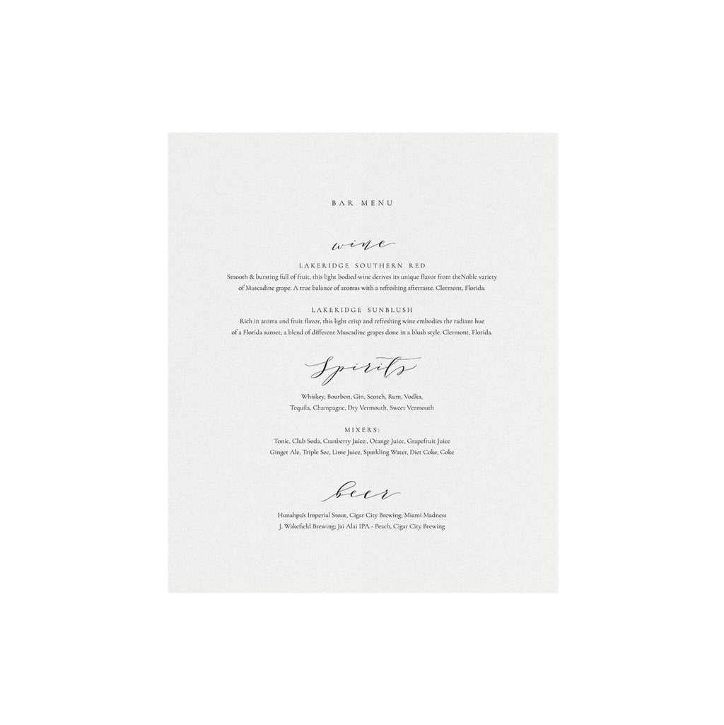 Calligraphy Bar Menu Sign: Melia Template, Editable 8x10 (Digital Download)
