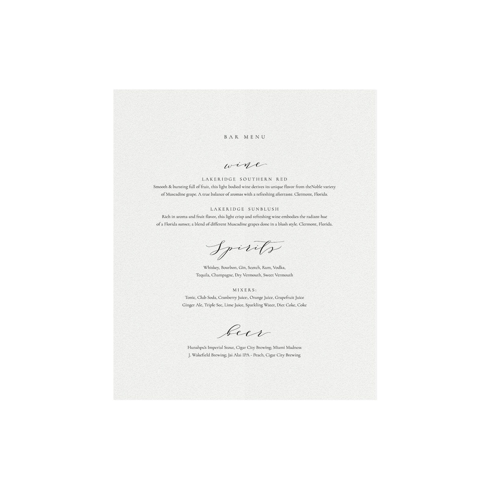 Calligraphy Bar Menu Sign: Melia Template, Editable 8x10 (Digital Download)