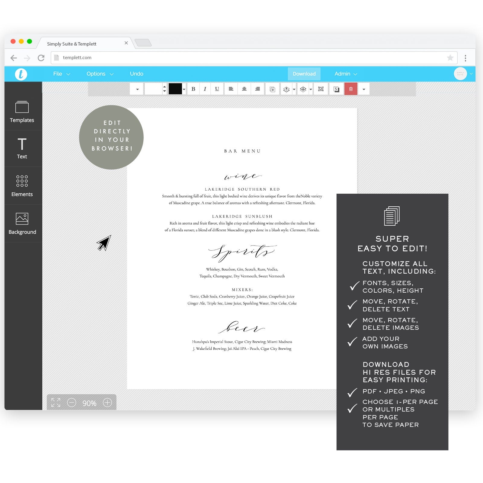 Calligraphy Bar Menu Sign: Melia Template, Editable 8x10 (Digital Download)