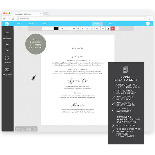 Calligraphy Bar Menu Sign: Melia Template, Editable 8x10 (Digital Download)
