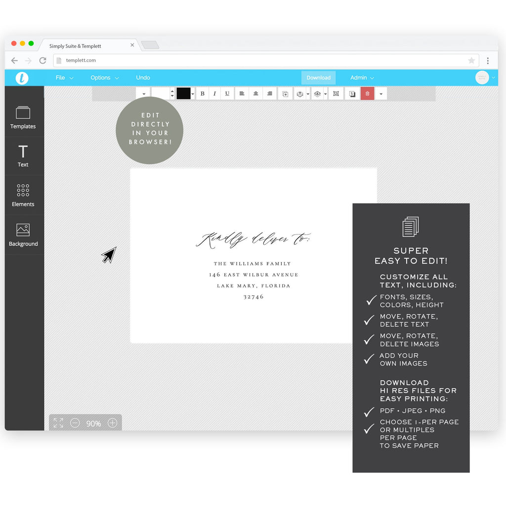 A6 Calligraphy Envelope Template: Printable DIY Reese Suite (Digital Download)