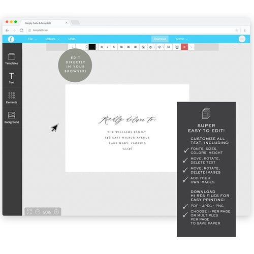 A6 Calligraphy Envelope Template: Printable DIY Reese Suite (Digital Download)