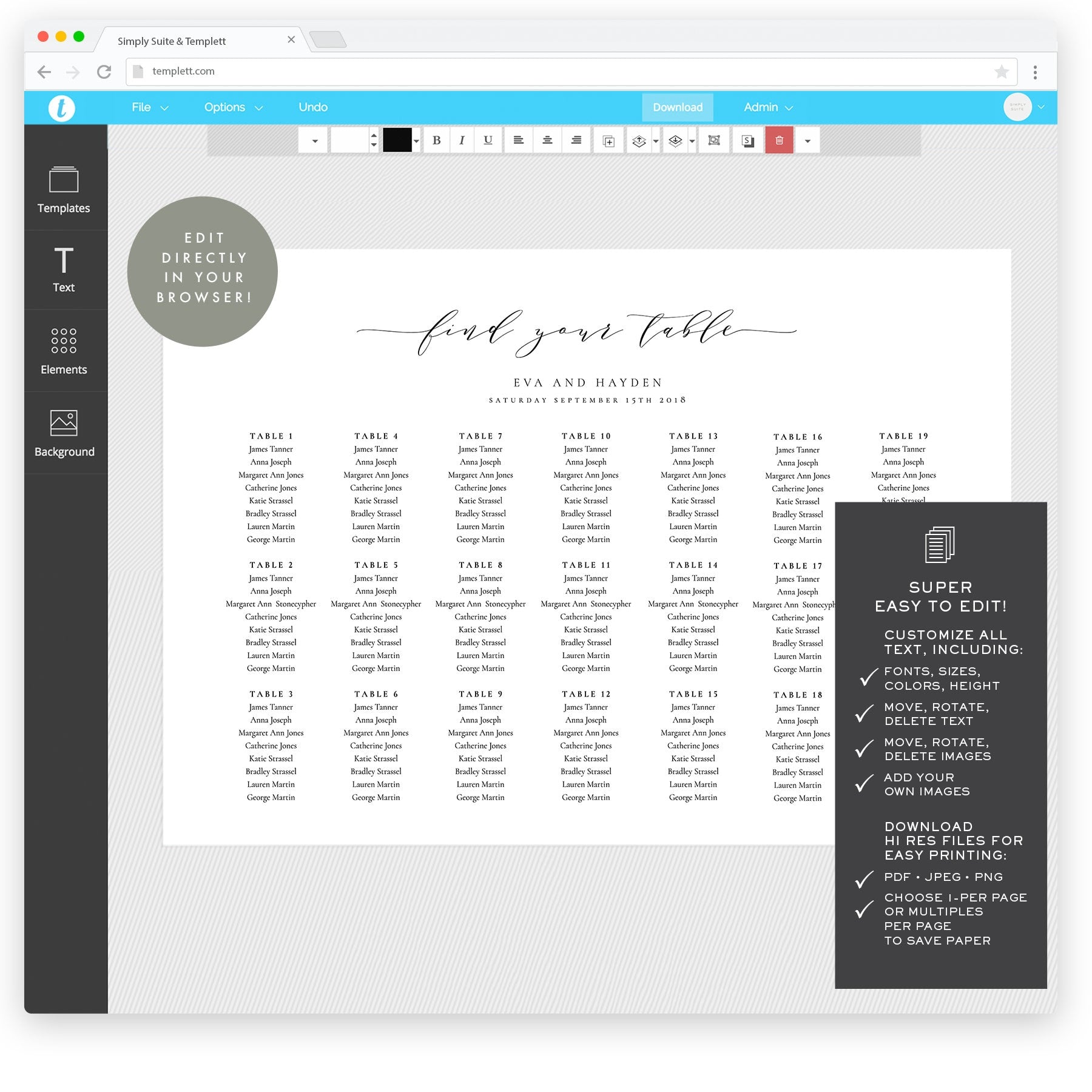 Melia Wedding Seating Chart Poster: Elegant Horizontal Design (Digital Download)