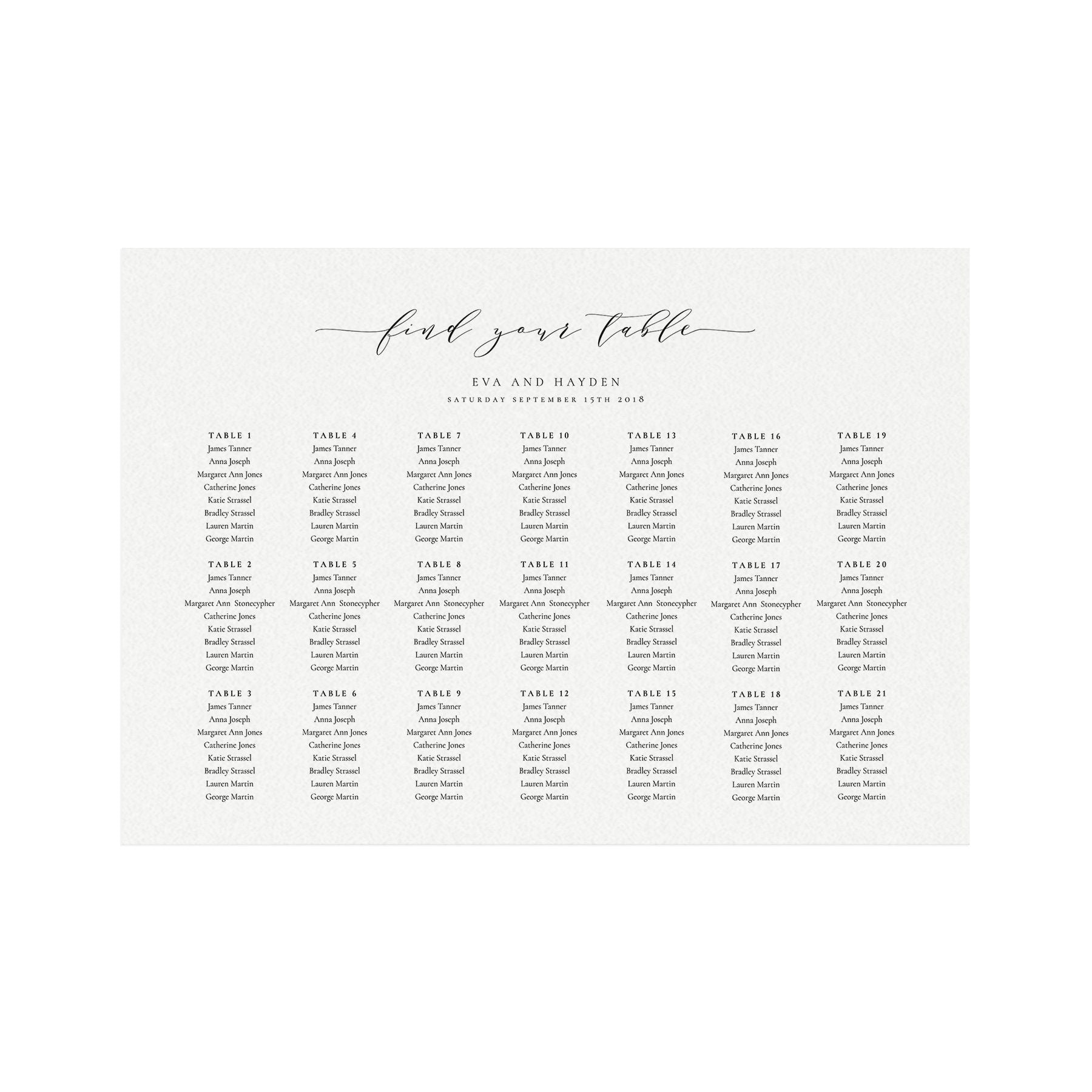 Melia Wedding Seating Chart Poster: Elegant Horizontal Design (Digital Download)