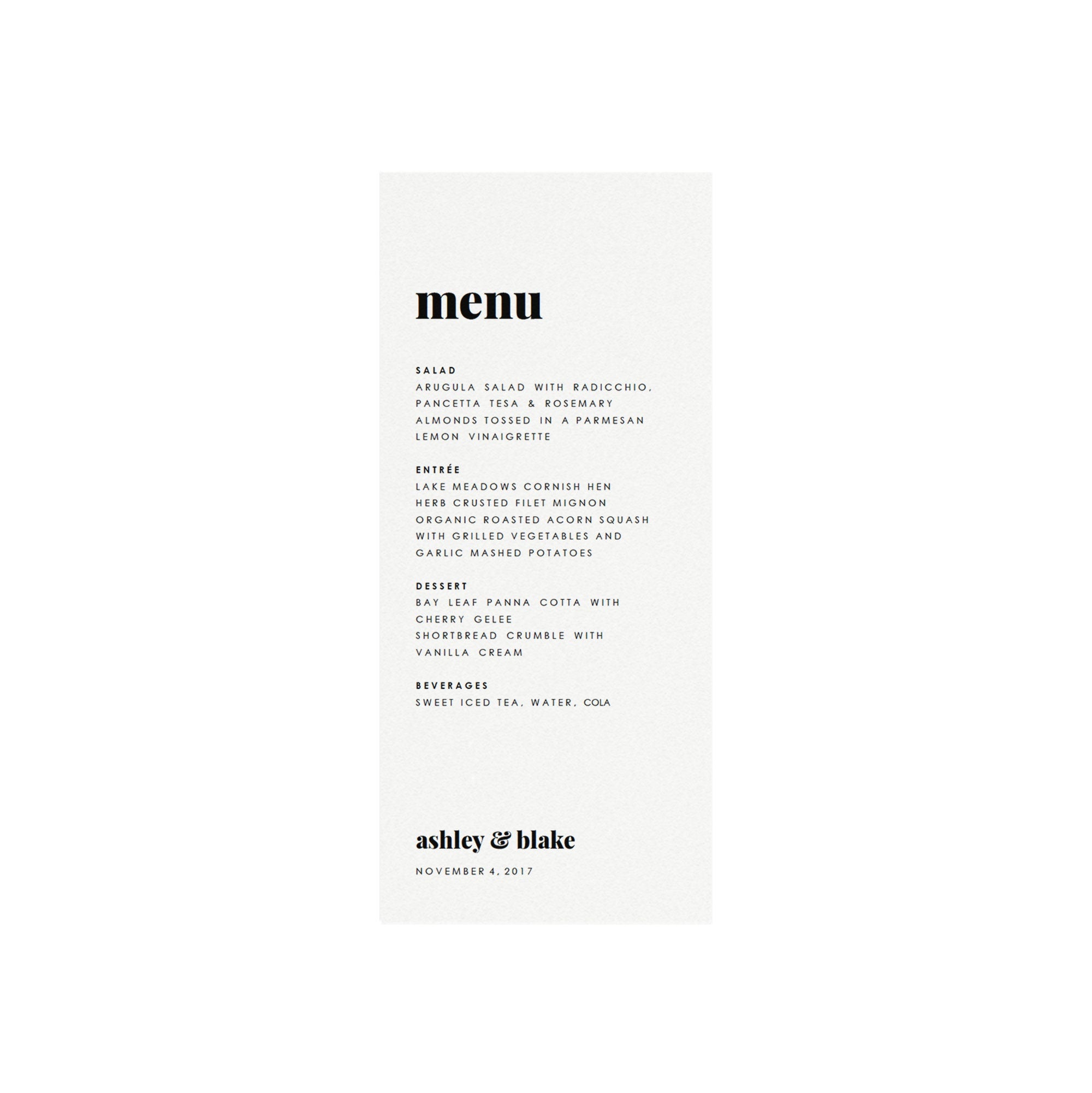 Modern Wedding Menu Template: Fairfax Printable PDF (4x9)