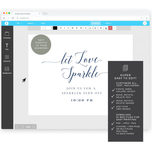 Adel: Navy Blue Let Love Sparkle Sign Template 5x7 8x10 Sparkler Send Off Sign Printable Calligraphy Wedding Sign Templett Instant Download