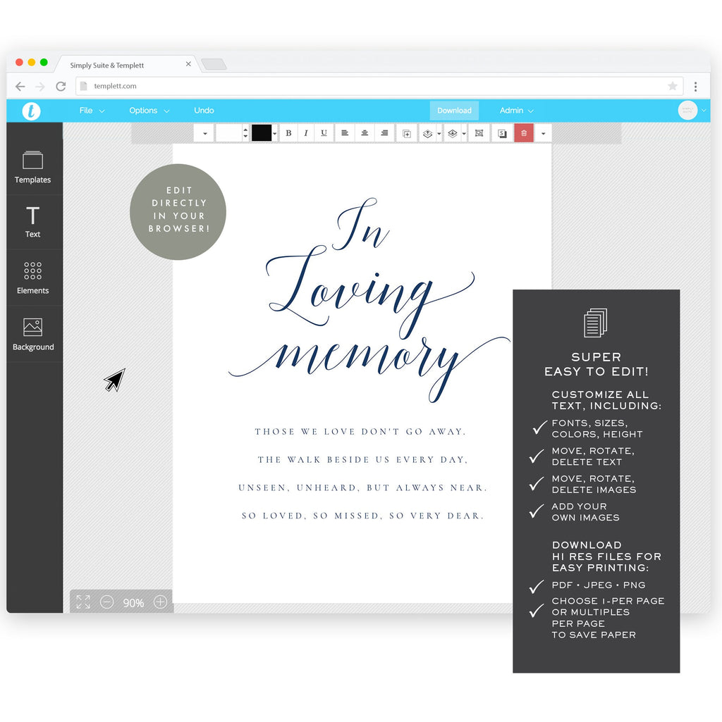 Navy Blue In Loving Memory Sign: Wedding Memorial (Digital Download)
