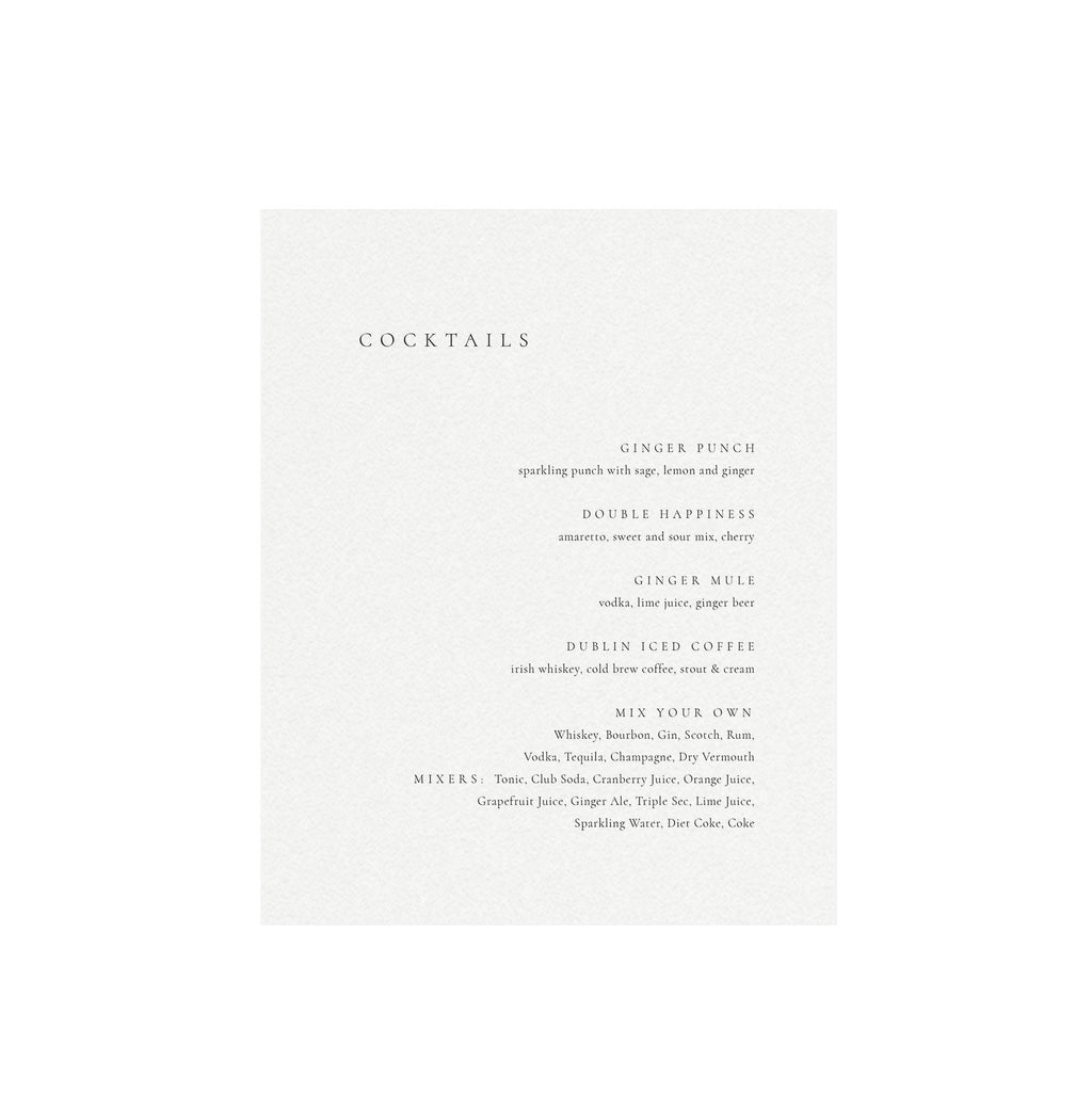 Minimalist Cocktails Menu Template: 8x10 Editable Bar Sign (Templett Instant Download)