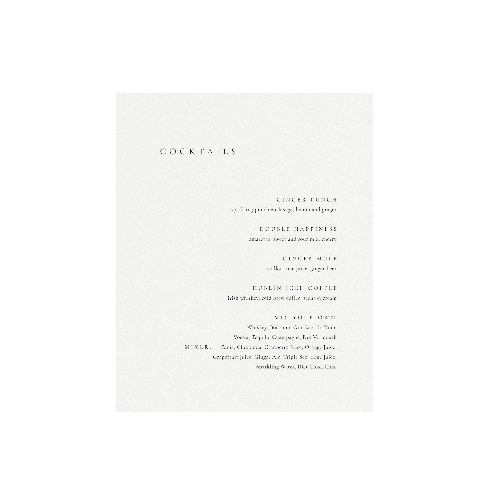 Minimalist Cocktails Menu Template: 8x10 Editable Bar Sign (Templett Instant Download)