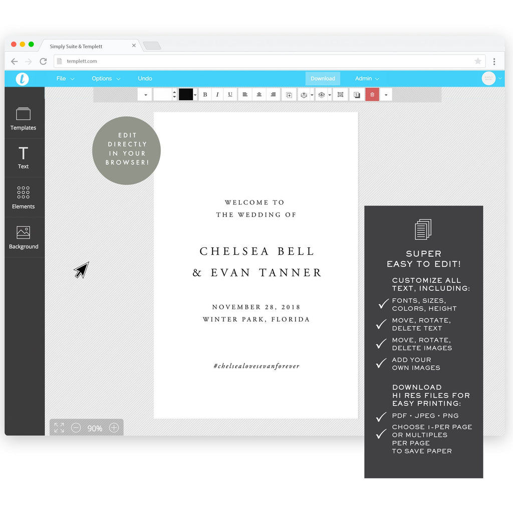 Classic Wedding Welcome Sign Template: 24x36 Printable (Instant Download)