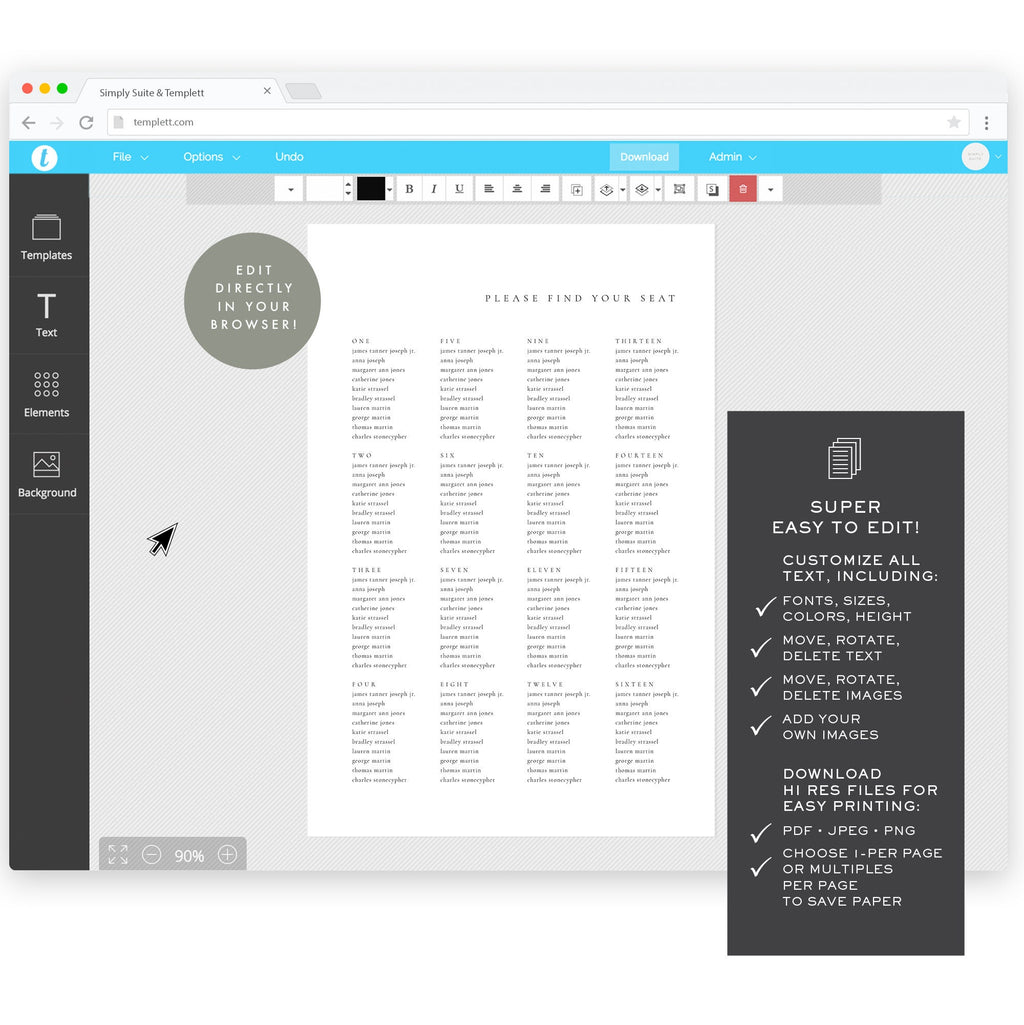 Minimalist Wedding Seating Chart Poster: 24x36 Editable Template (Instant Download)