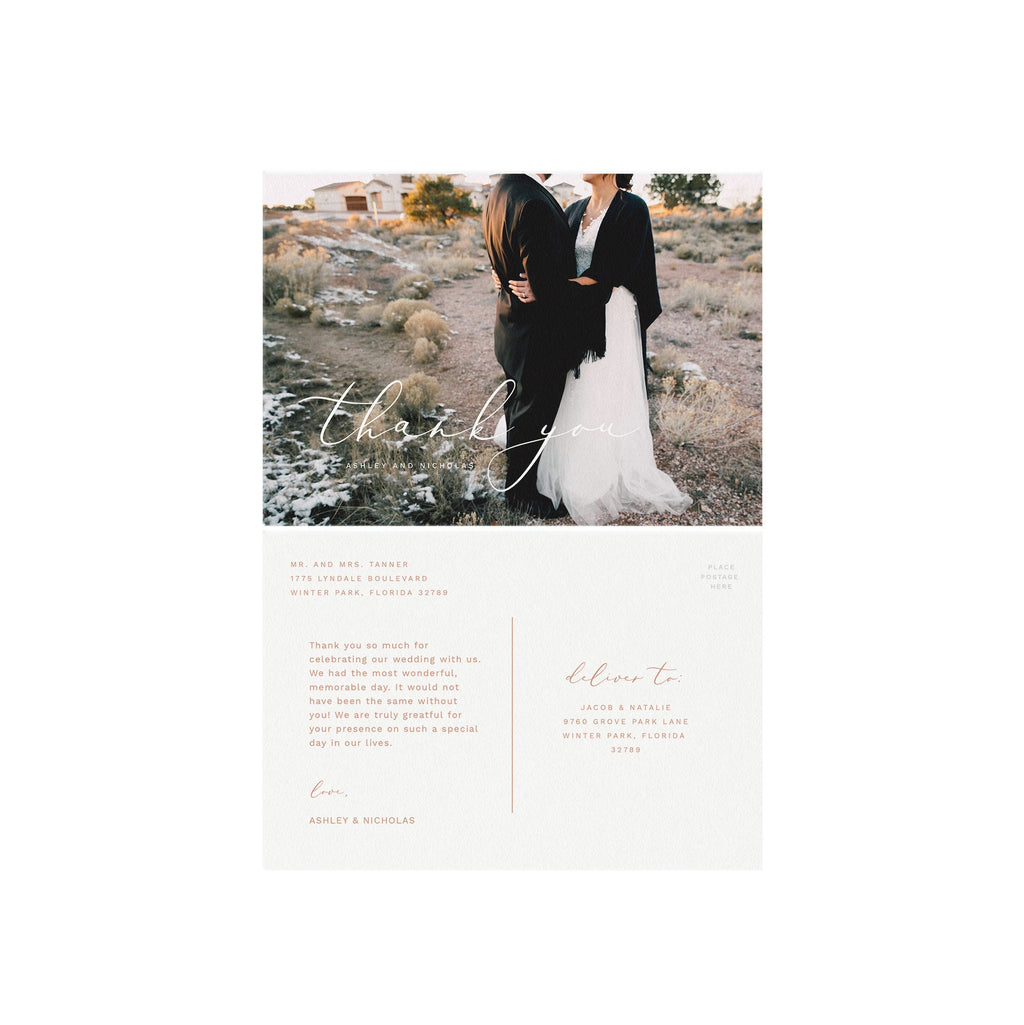 Blush Wedding Photo Thank You Postcard: Calligraphy Template (Digital Download)