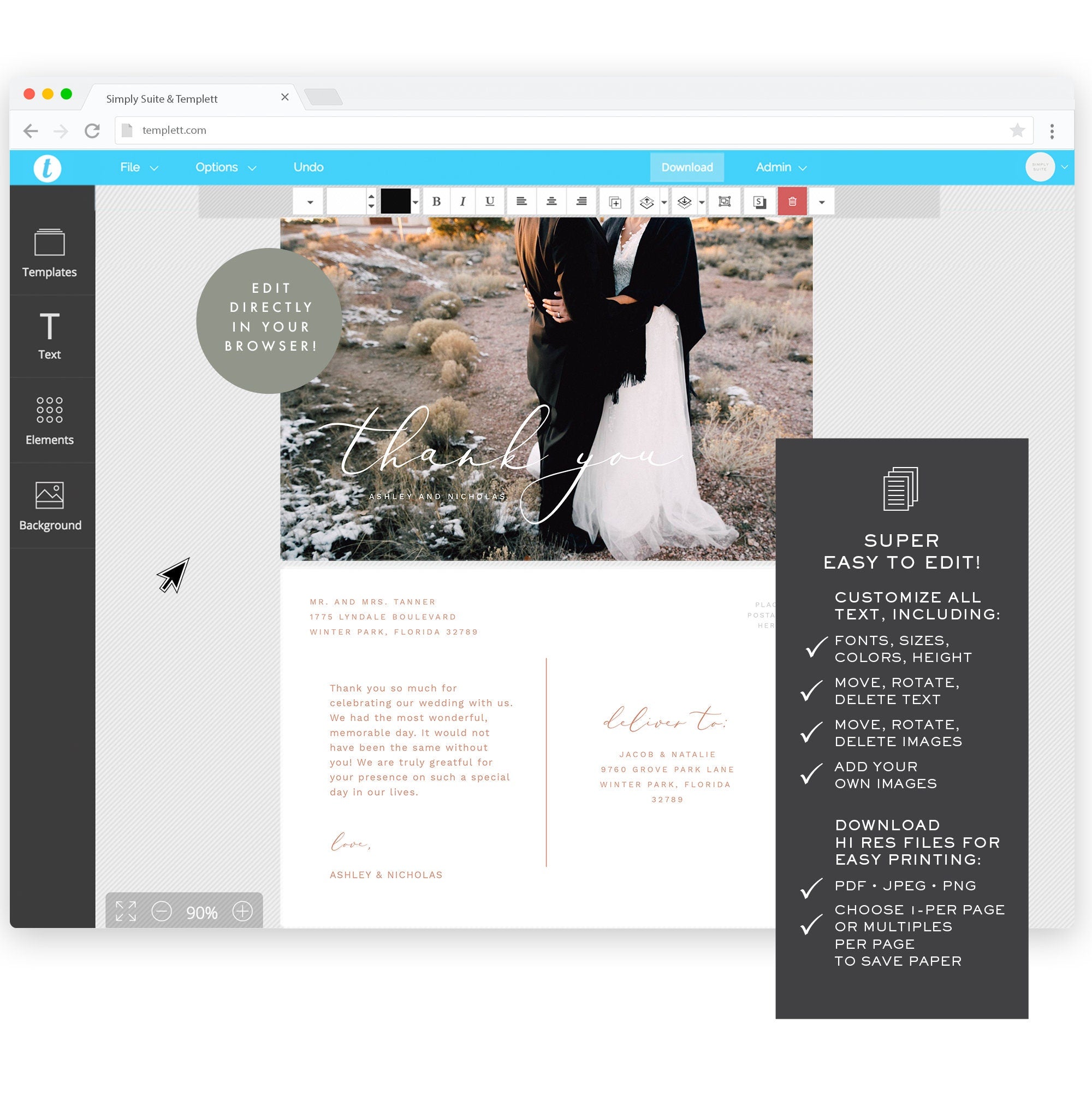 Blush Wedding Photo Thank You Postcard: Calligraphy Template (Digital Download)