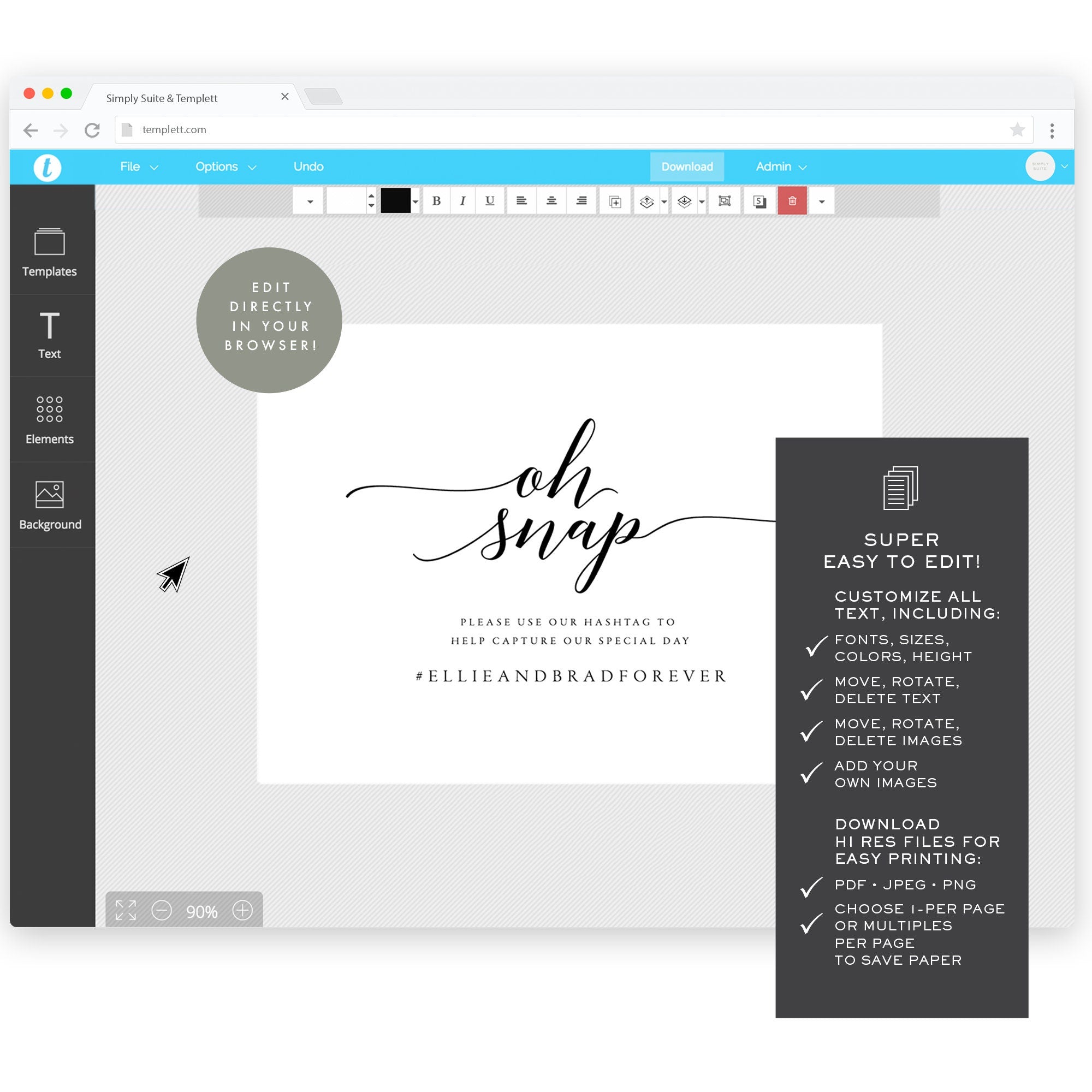 Oh Snap Wedding Social Media Sign Template: Calligraphy Printable (8x10) (Instant Download)