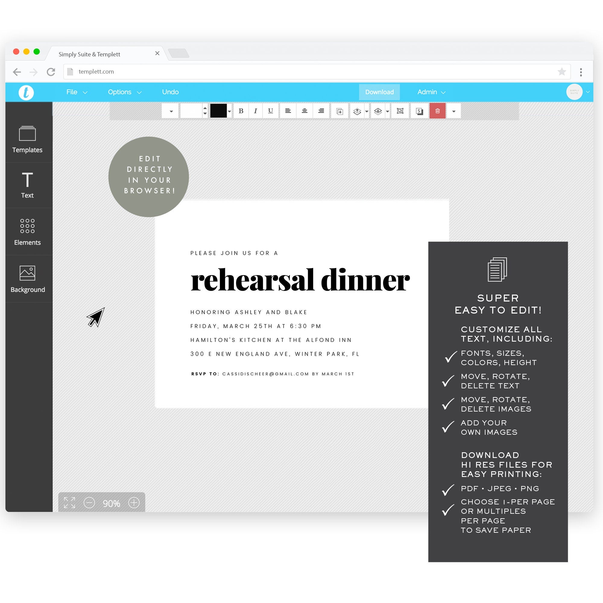 Rehearsal Dinner Invitation Template: Editable 5x7 (Templett Instant Download)