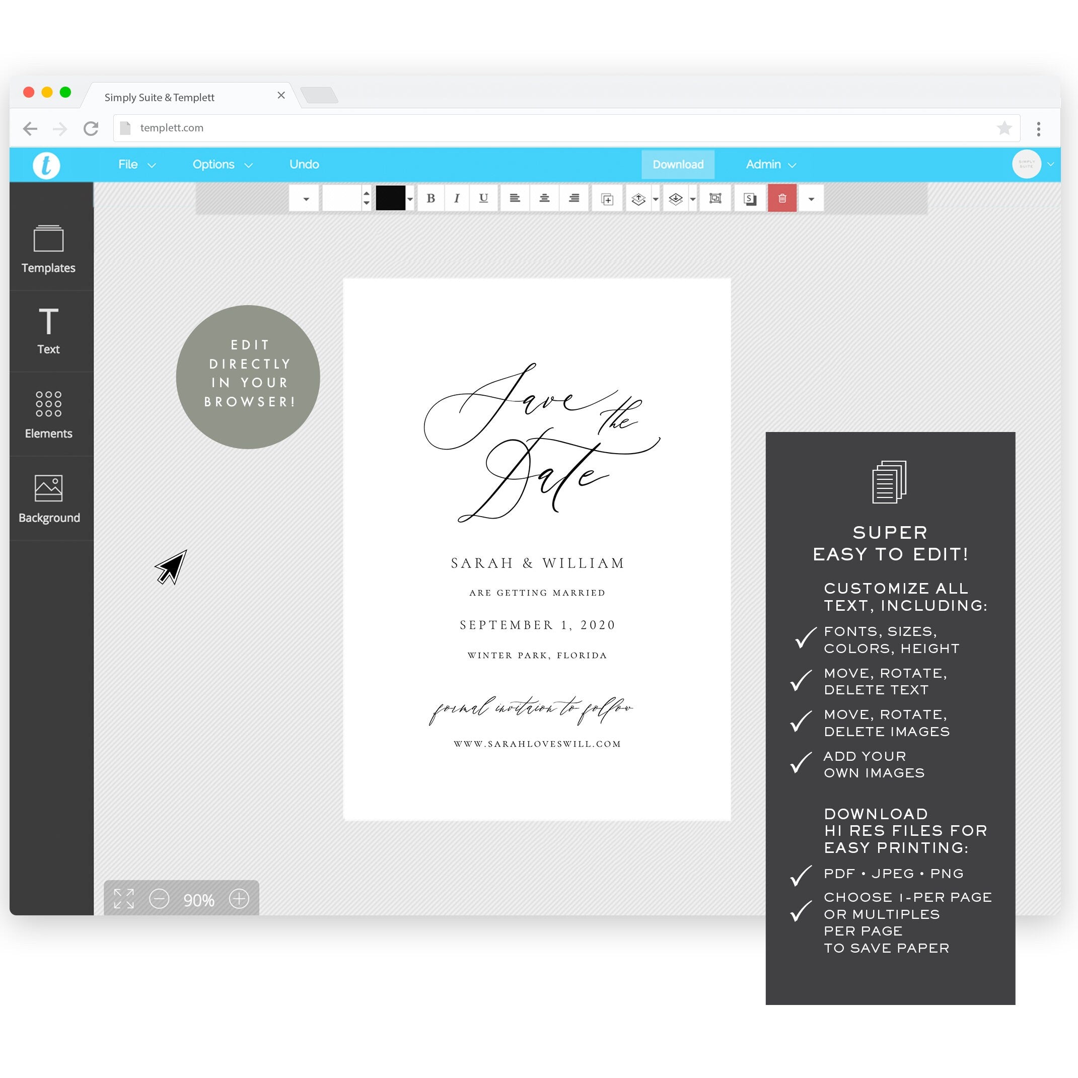 Calligraphy Save the Date Template: 5x7 Printable (Instant Download)