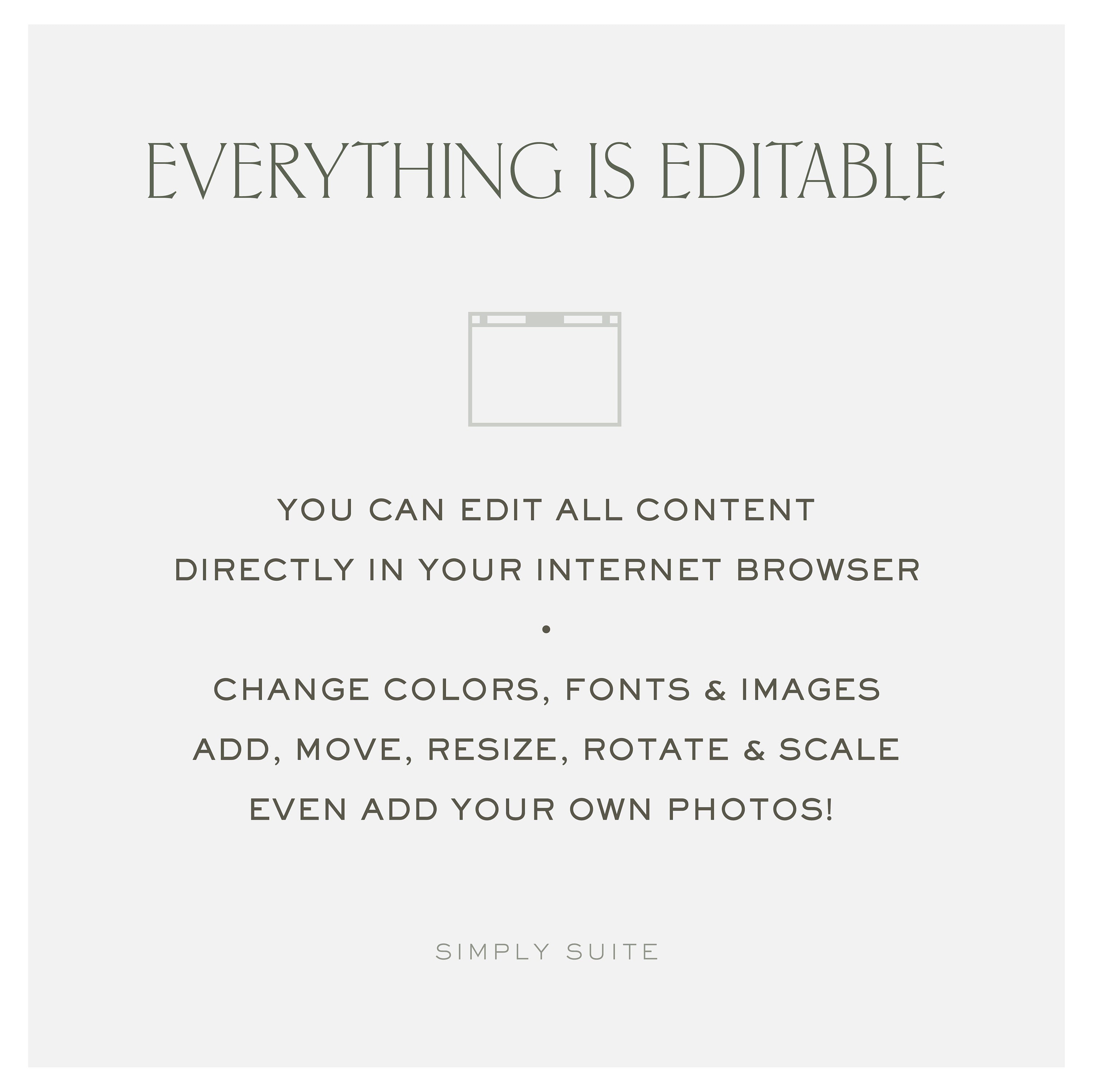 Minimalist Calligraphy Wedding Invitation Template: Gwen Suite (DIY Instant Download)