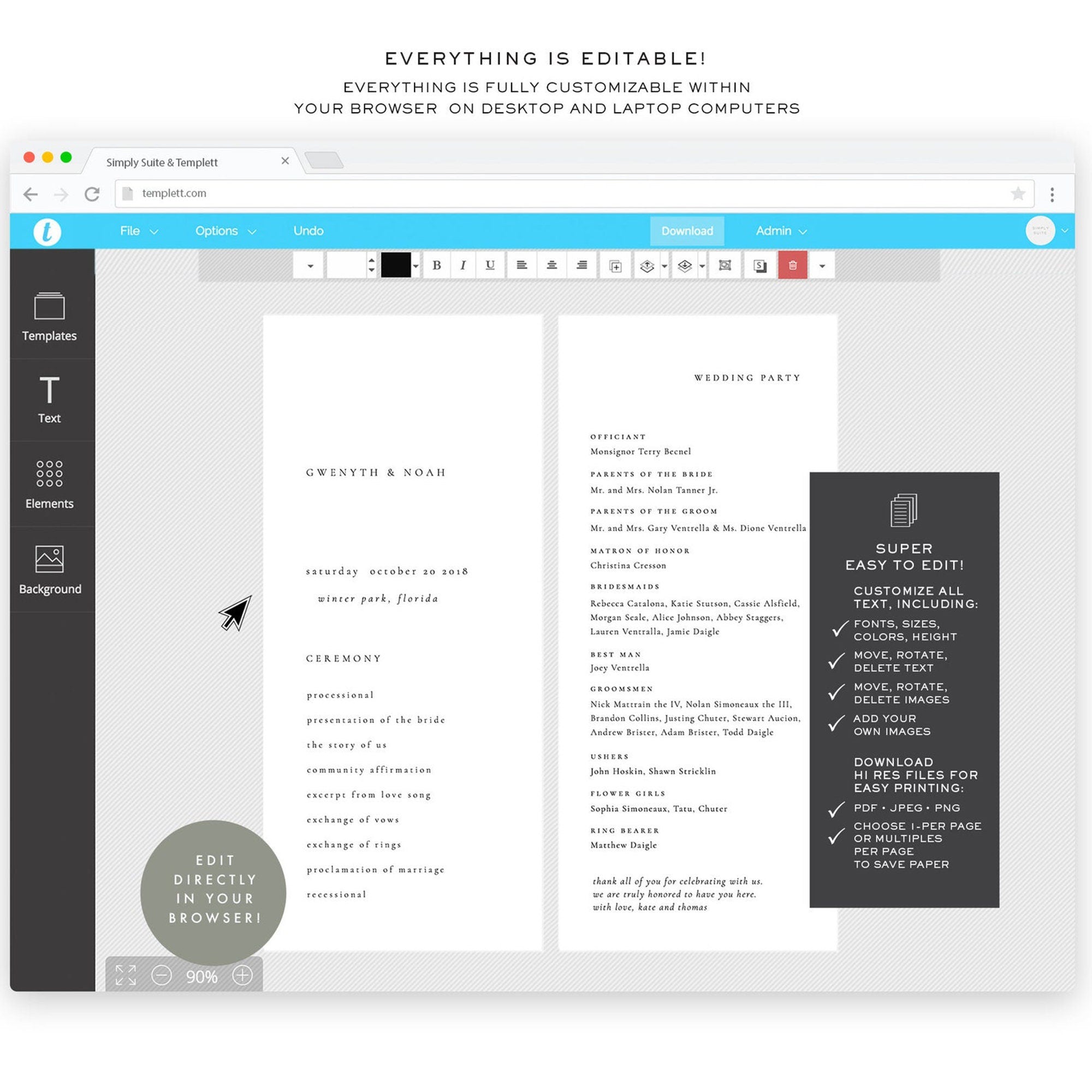 Minimalist Calligraphy Wedding Invitation Template: Gwen Suite (DIY Instant Download)
