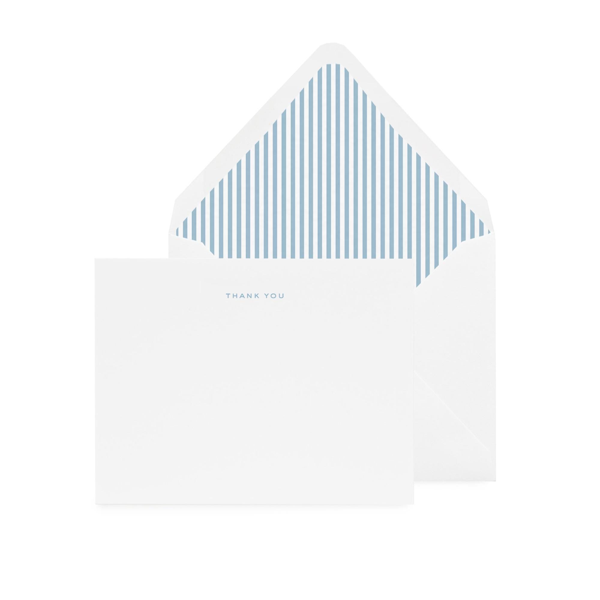 Blue Stripe Thank You Note Cards, Striped Envelope Liners, Set of 10