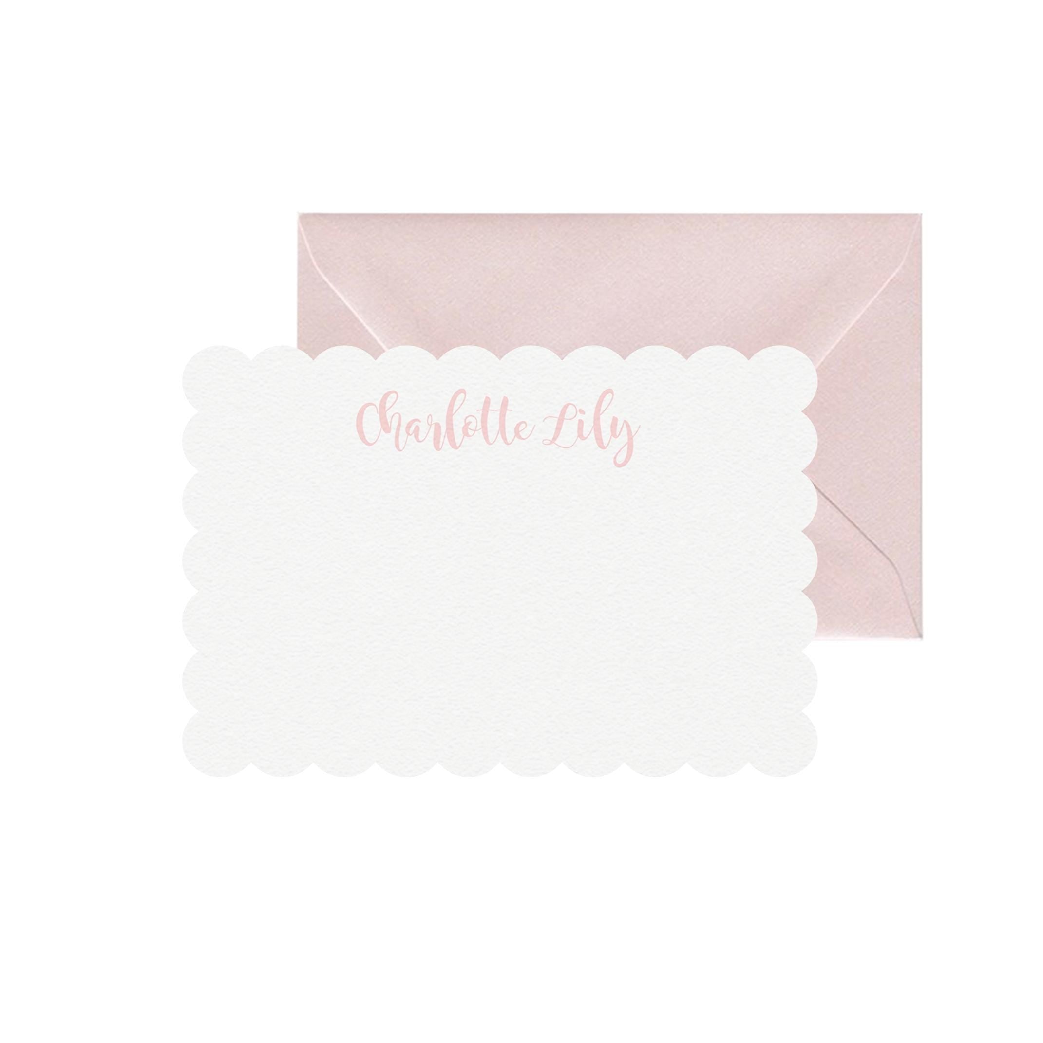 Personalized Scalloped Note Card Set, Pink Stationery