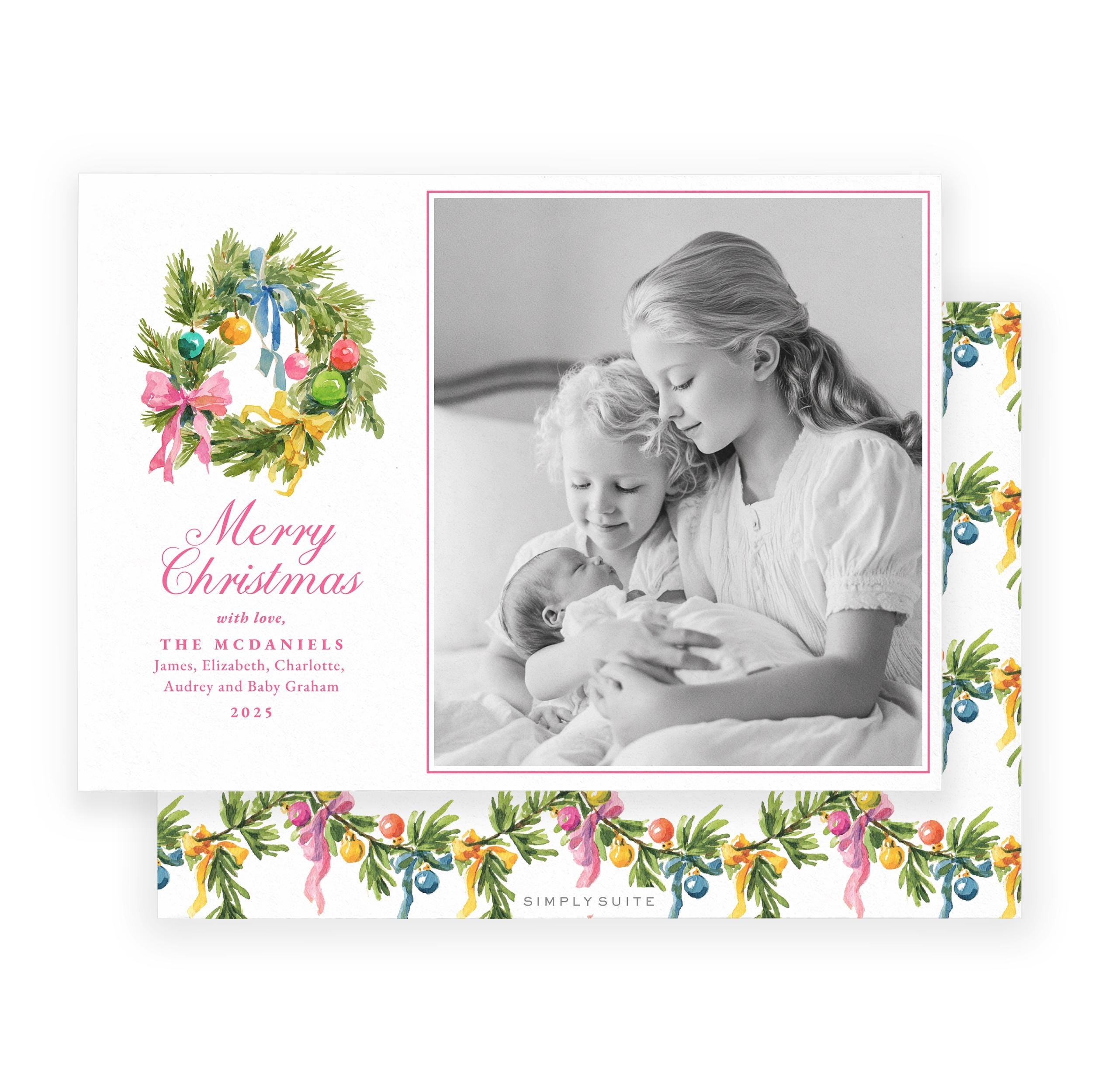Ribbon & Wreath Photo Christmas Card Template (Printable)