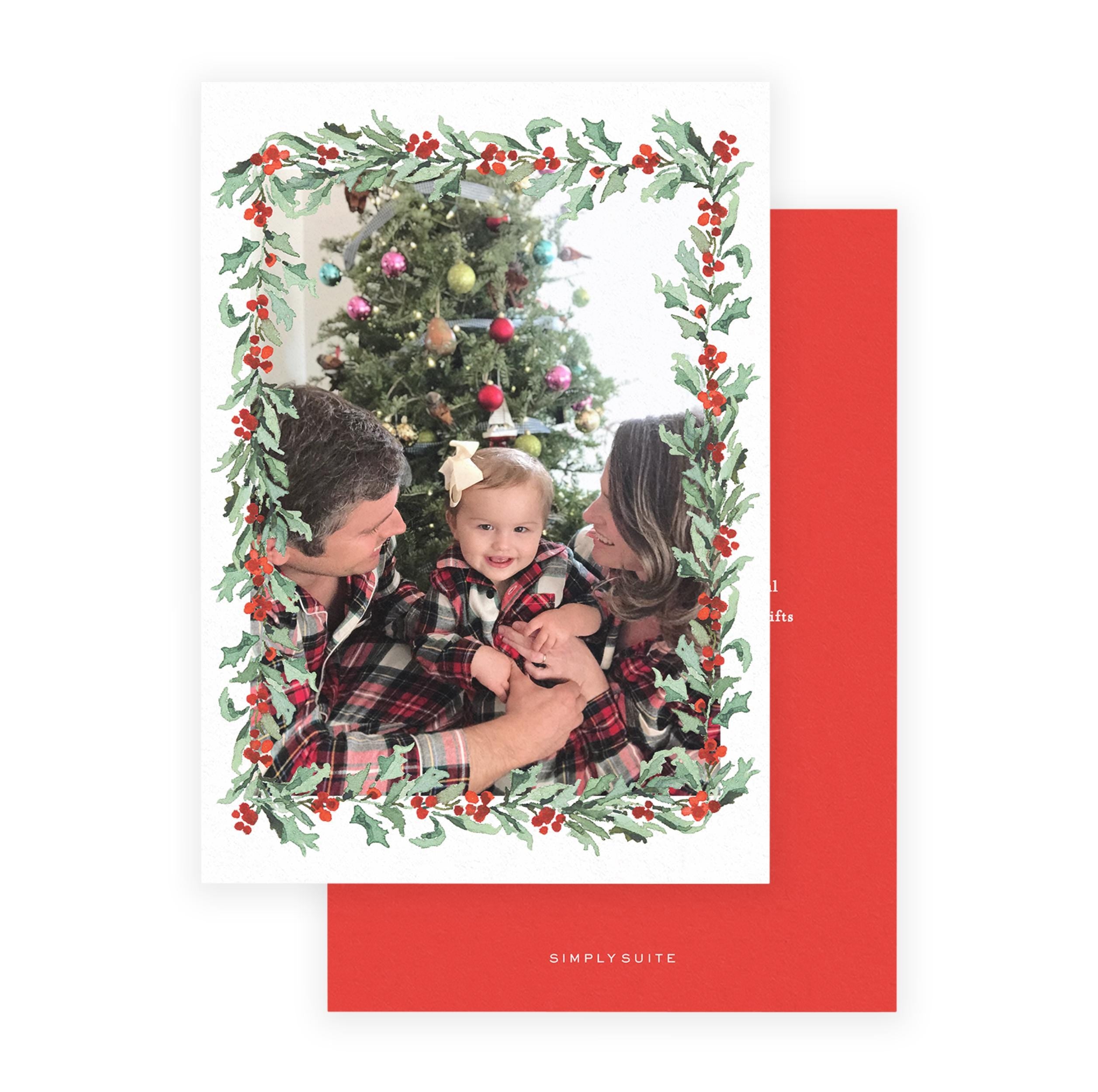 Holly Garland Christmas Card Template | Photo Holiday Card (Digital Download) | 2521