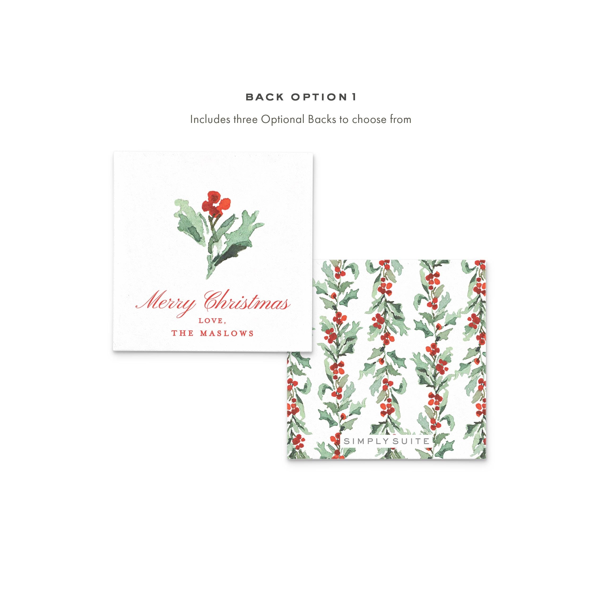 PRINTABLE Gift Tag 3x3 Template | Christmas Holly Watercolor Illustration | Printing Upgrade Available | 2522