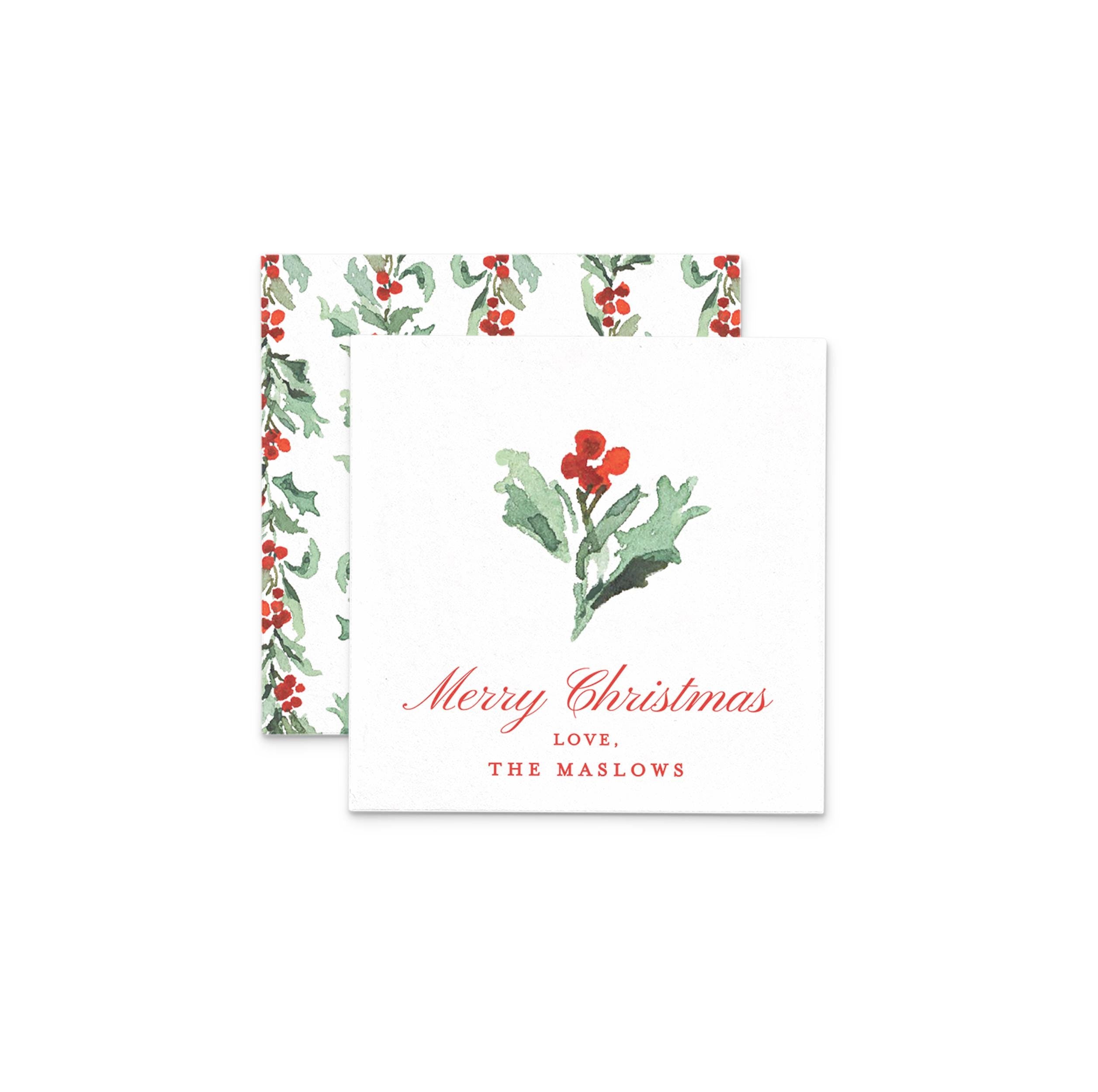 PRINTABLE Gift Tag 3x3 Template | Christmas Holly Watercolor Illustration | Printing Upgrade Available | 2522