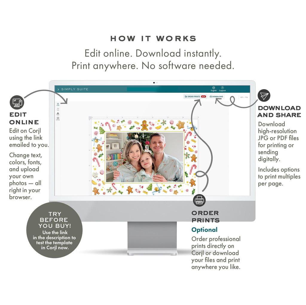 PRINTABLE A7 Envelope Template | Gingerbread Sweets| Watercolor Holiday Card Envelope | Printing Upgrade Available | 2534