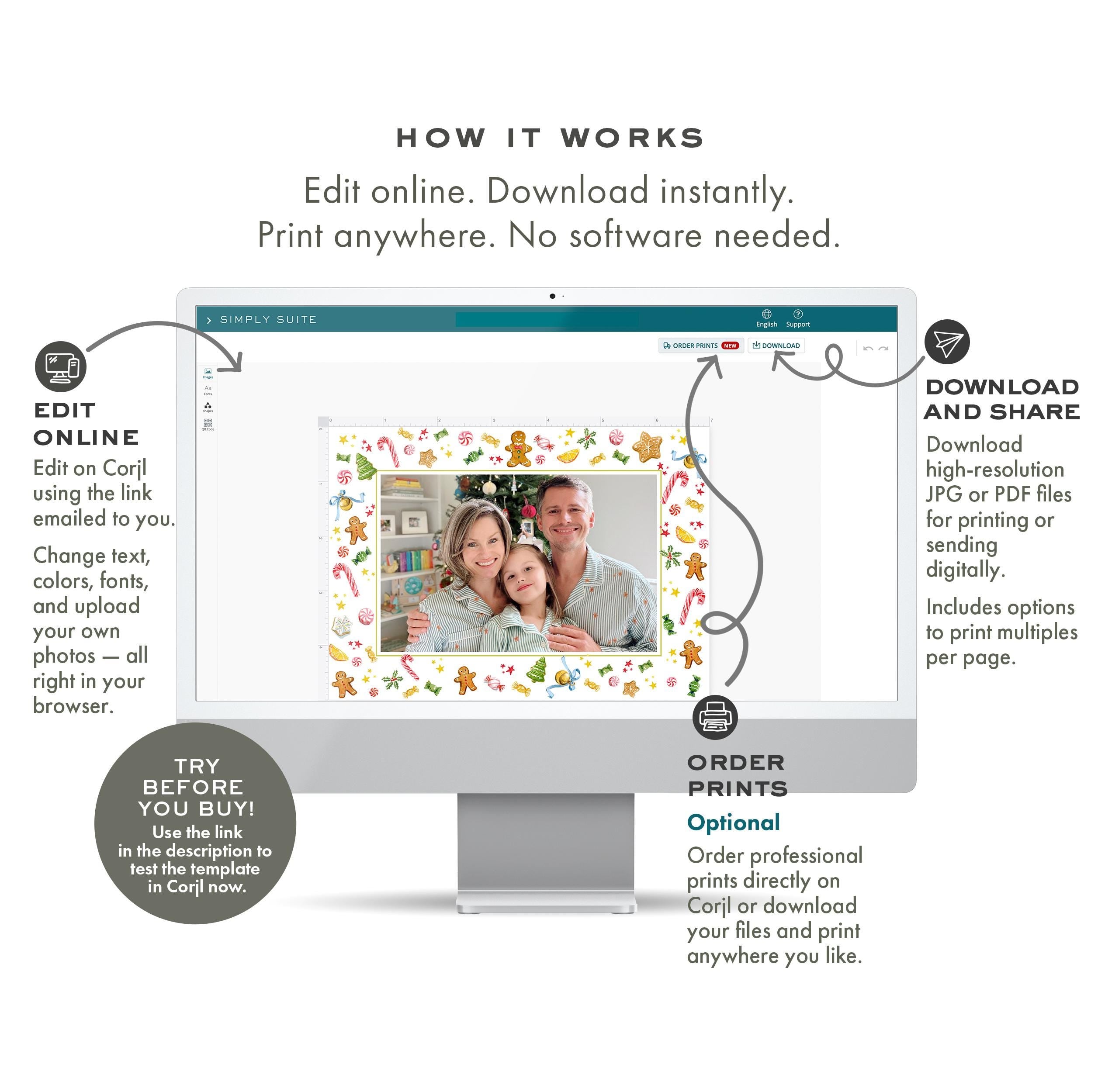 PRINTABLE A7 Envelope Template | Gingerbread Sweets| Watercolor Holiday Card Envelope | Printing Upgrade Available | 2534