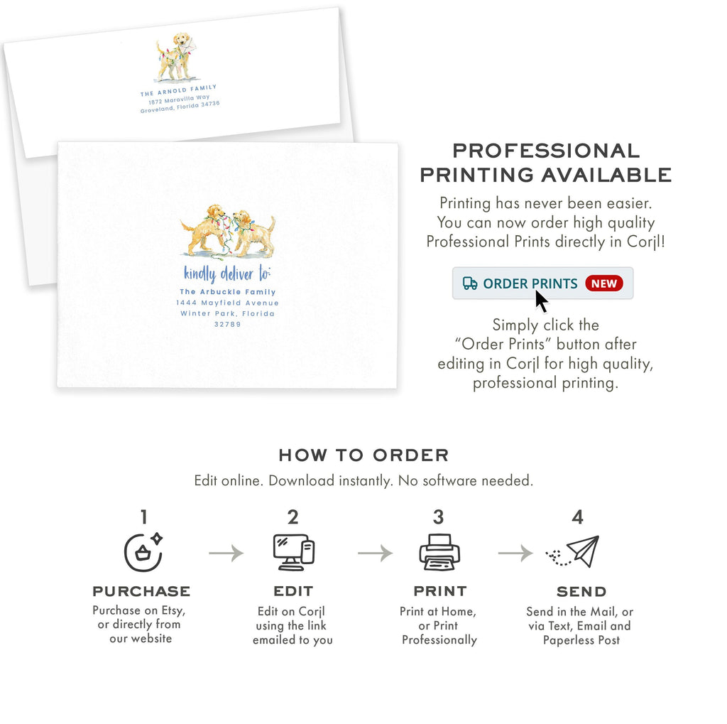 PRINTABLE Goldendoodle Christmas Envelope Template | Holiday Card Envelope | Printing Upgrade Available | 2503