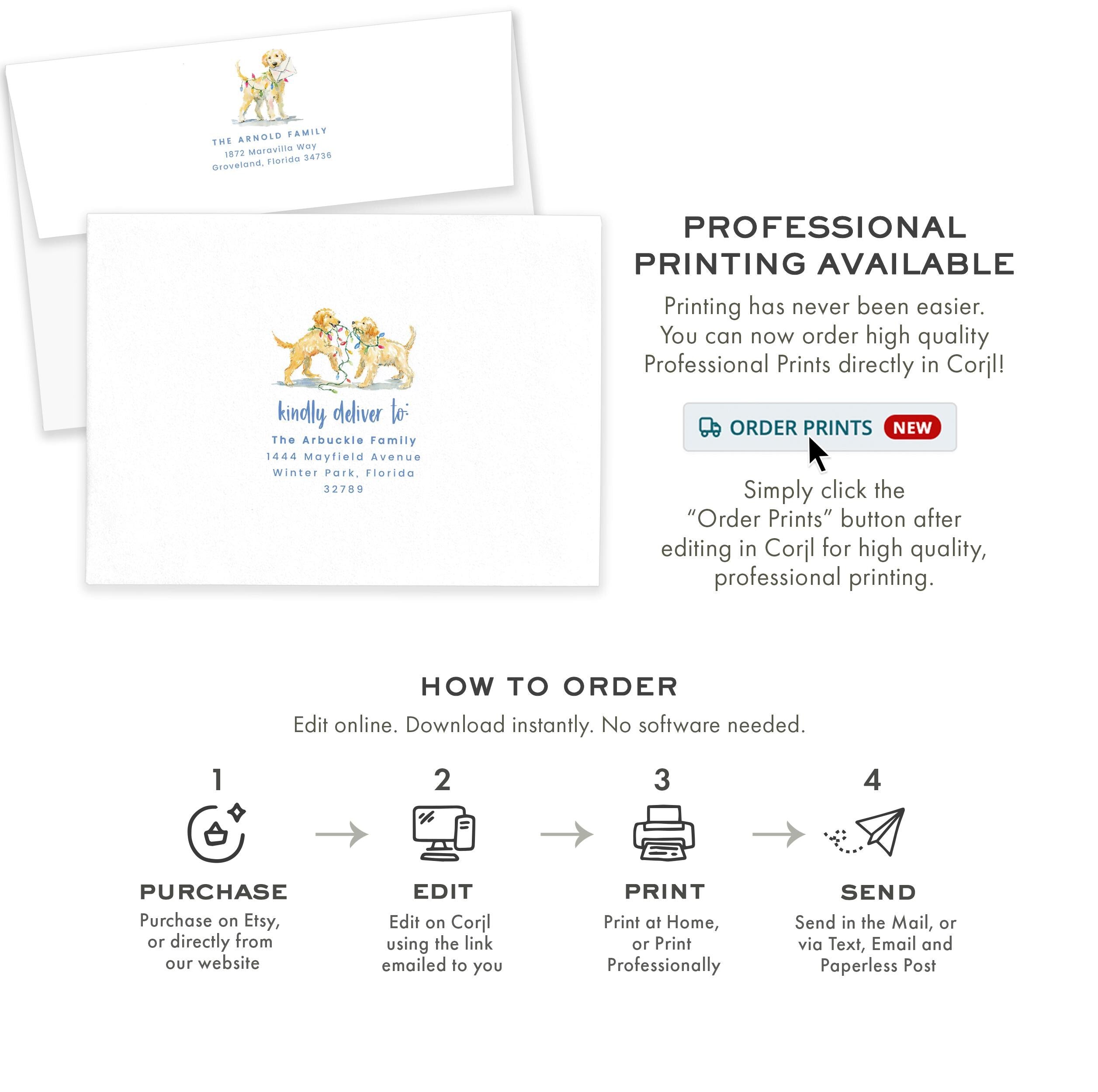 PRINTABLE Goldendoodle Christmas Envelope Template | Holiday Card Envelope | Printing Upgrade Available | 2503