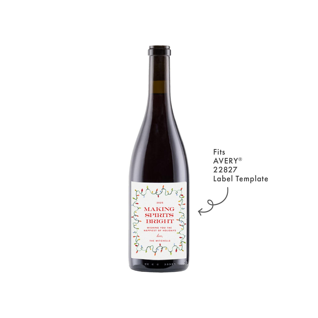 PRINTABLE Christmas Wine Bottle Label | Corjl Template | AVERY 22827 Label Template | Christmas Lights Suite