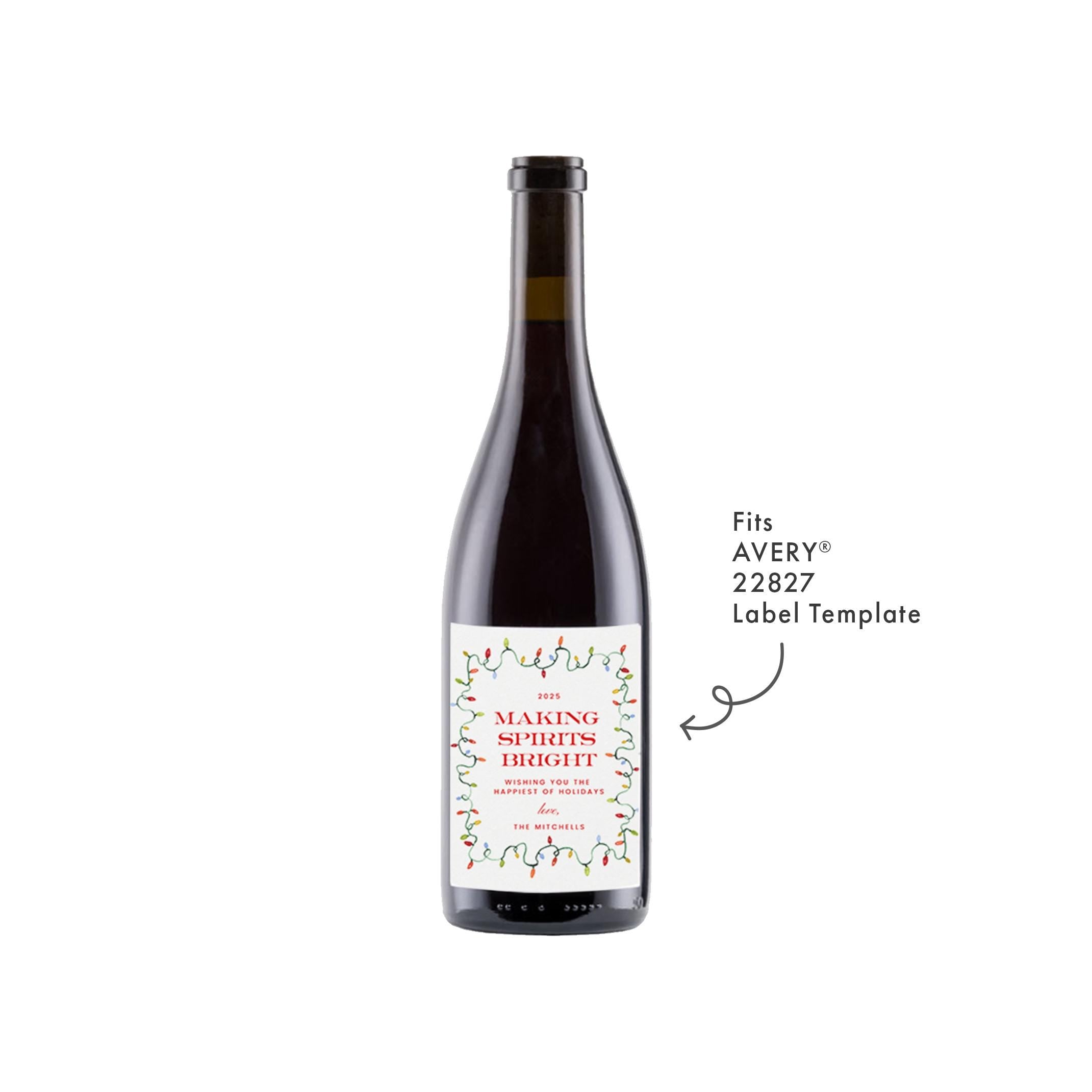 PRINTABLE Christmas Wine Bottle Label | Corjl Template | AVERY 22827 Label Template | Christmas Lights Suite