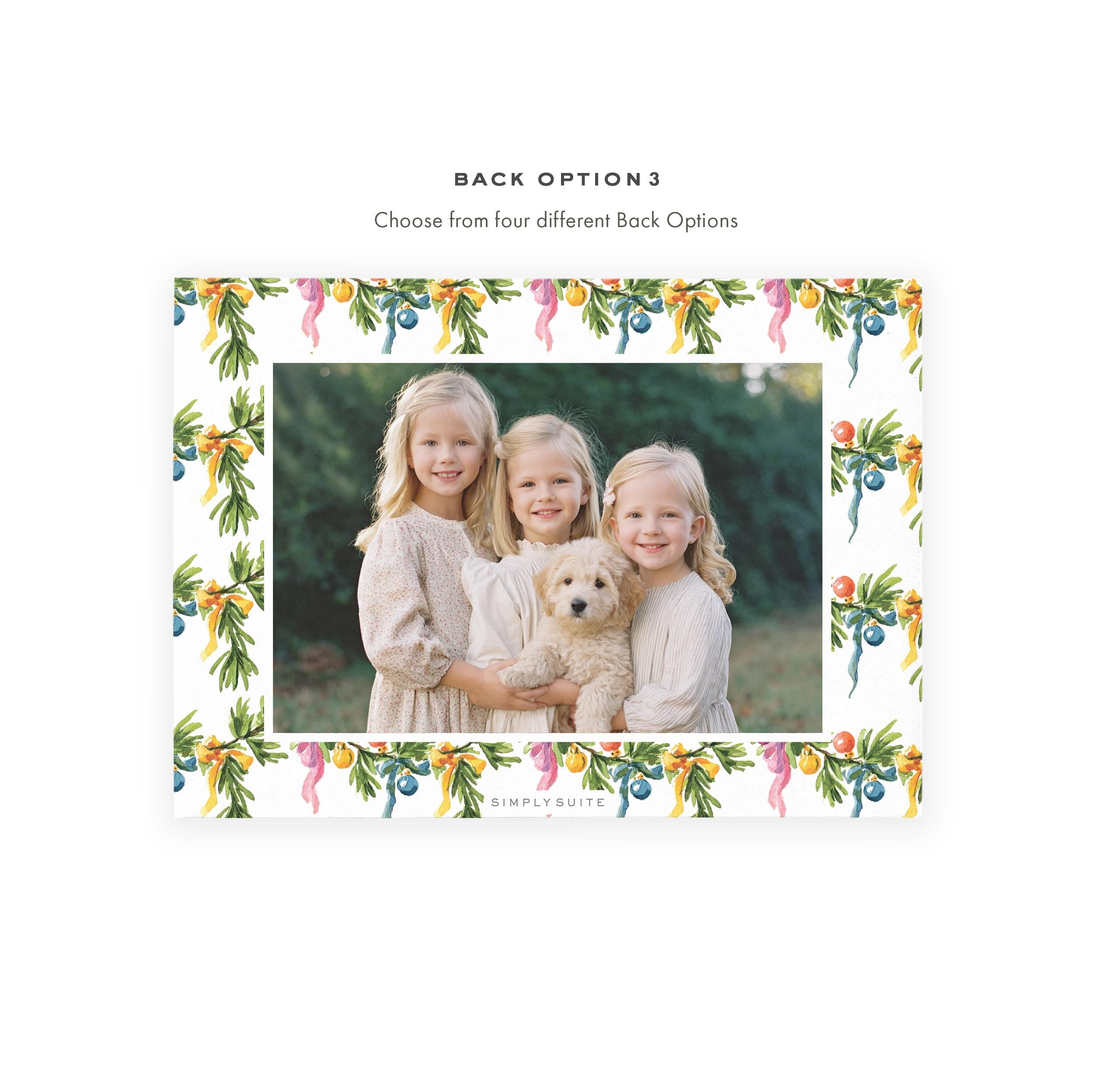 Colorful Garland and Ribbon Photo Christmas Card Template 7x5 | Printable | Edit in Corjl