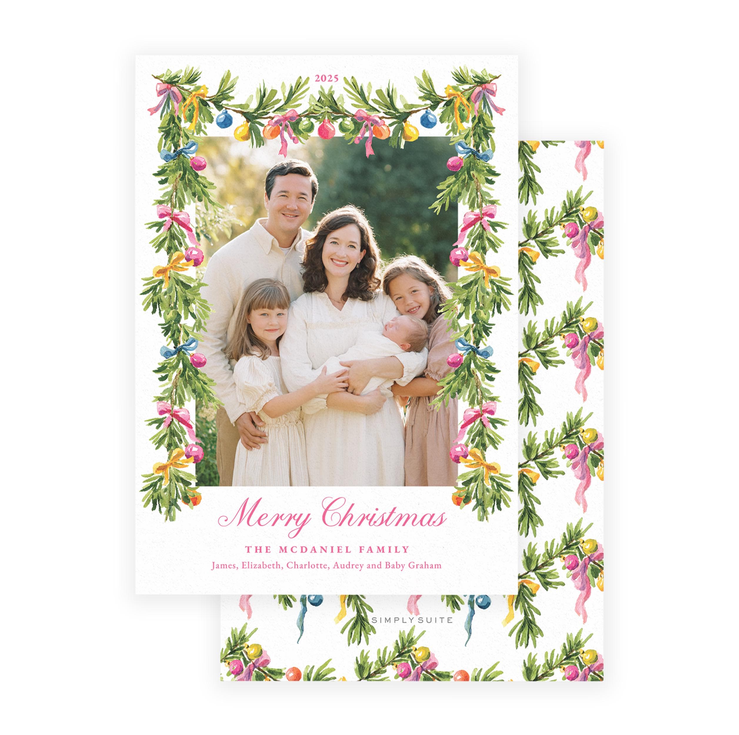 Ribbon Garland Christmas Card Template | Photo Holiday Card (Digital Download)