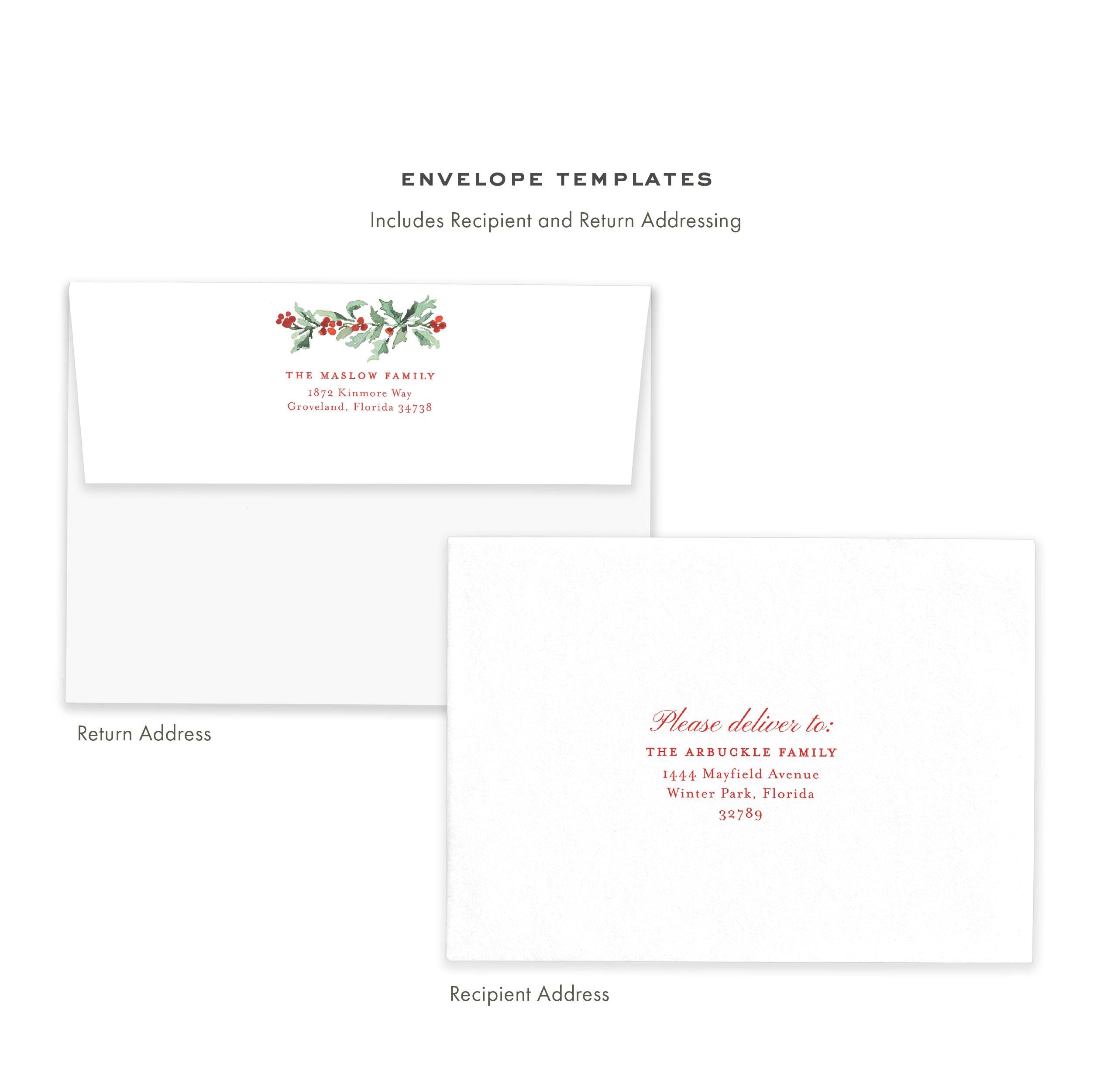 PRINTABLE A7 Envelope Template | Christmas Holly Garland | Watercolor Holiday Card Envelope | Printing Upgrade Available | 2524