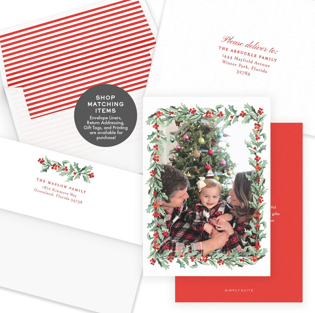 PRINTABLE A7 Envelope Template | Christmas Holly Garland | Watercolor Holiday Card Envelope | Printing Upgrade Available | 2524