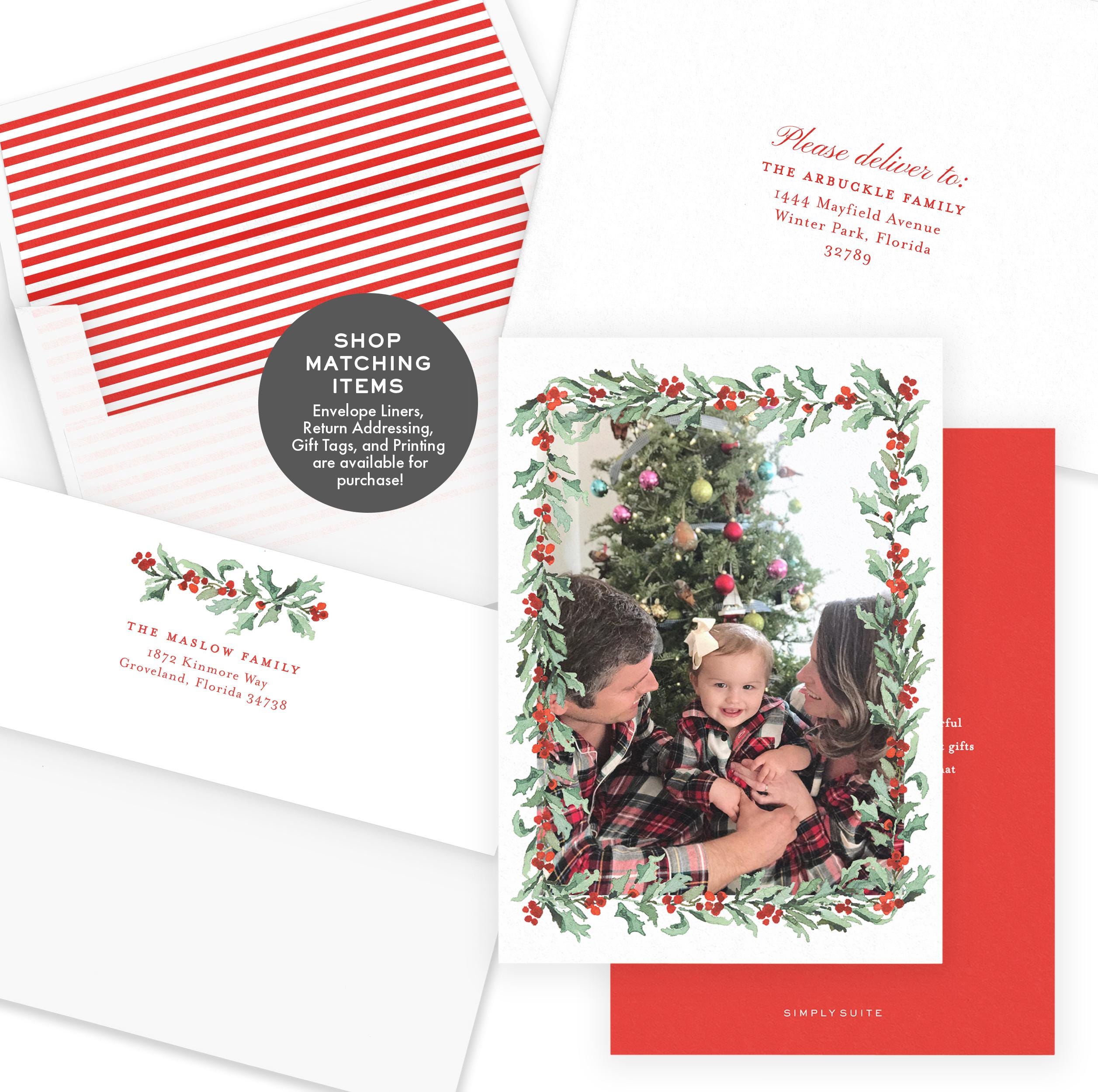 PRINTABLE A7 Envelope Template | Christmas Holly Garland | Watercolor Holiday Card Envelope | Printing Upgrade Available | 2524