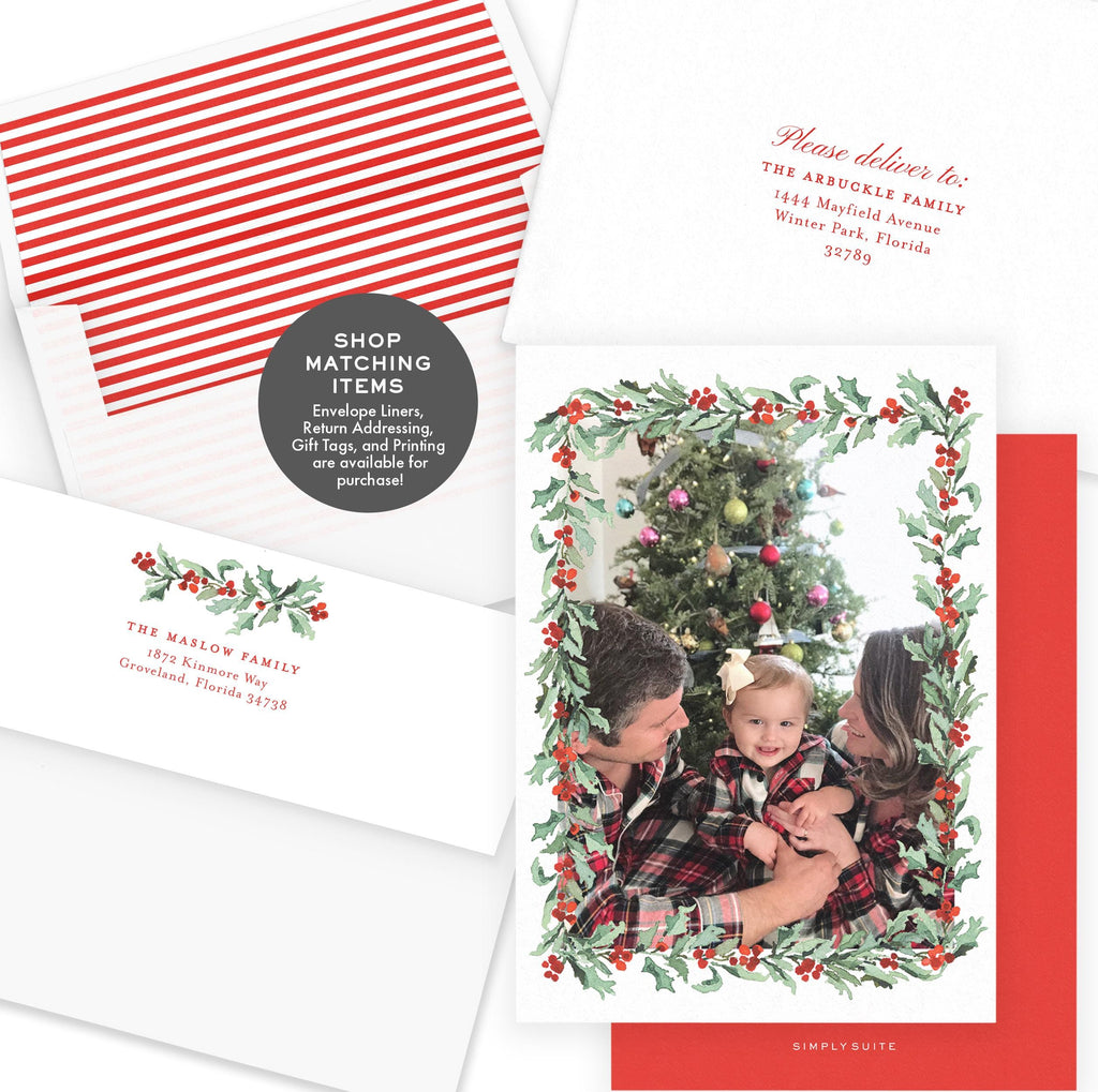 Holly Garland Christmas Card Template | Photo Holiday Card (Digital Download) | 2521