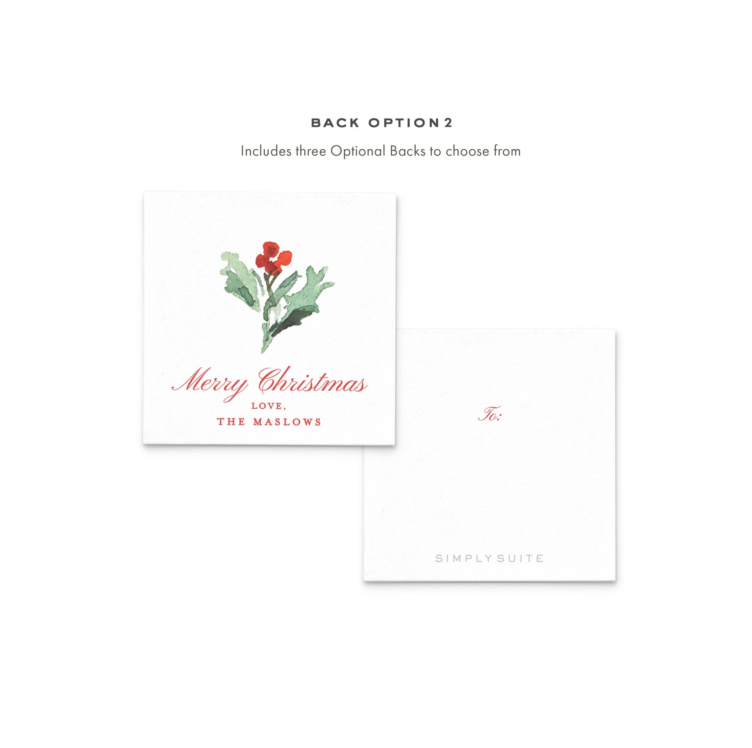 PRINTABLE Gift Tag 3x3 Template | Christmas Holly Watercolor Illustration | Printing Upgrade Available | 2522