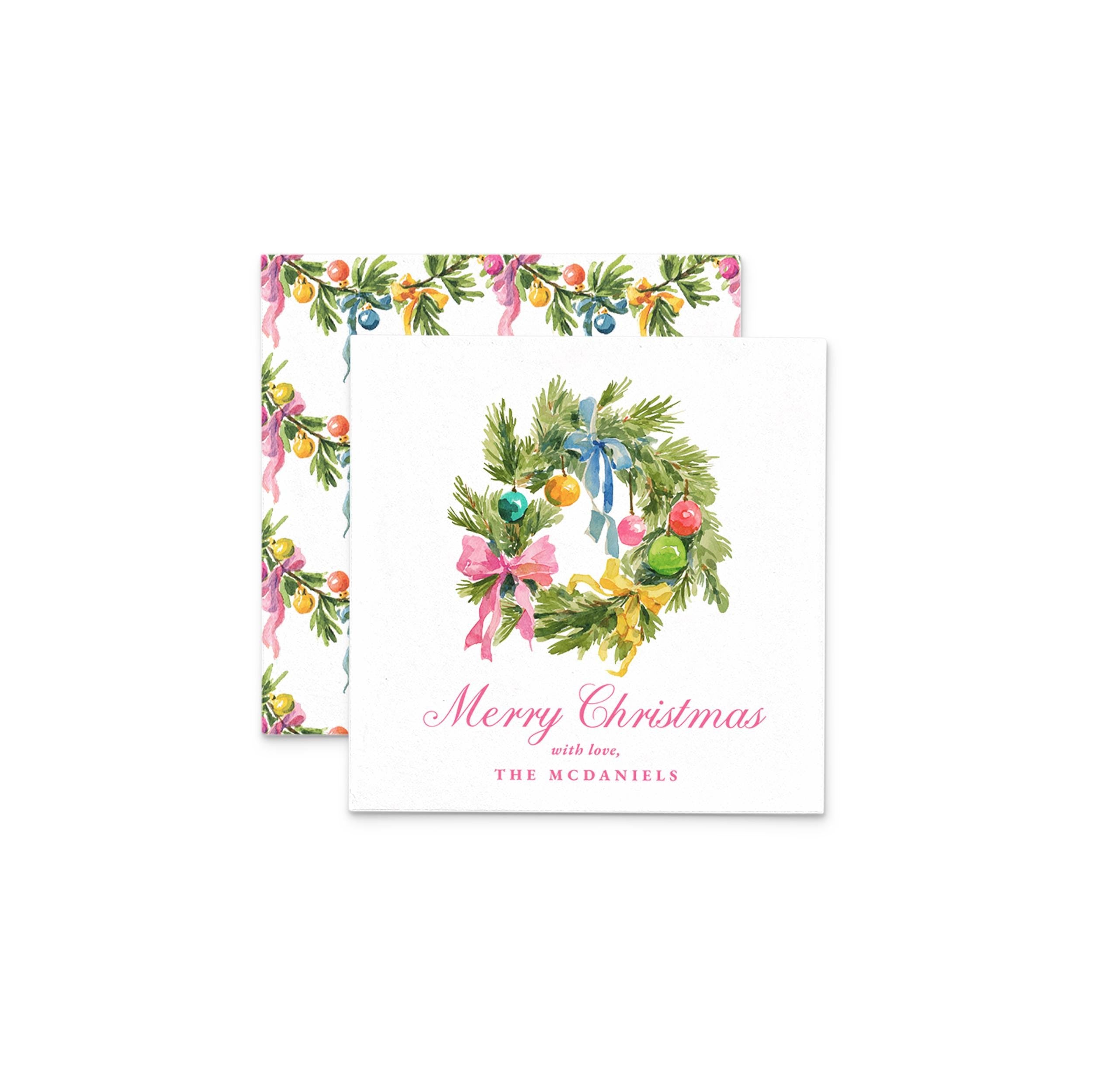 Printable Christmas Gift Tag Template | Watercolor Wreath (3x3)