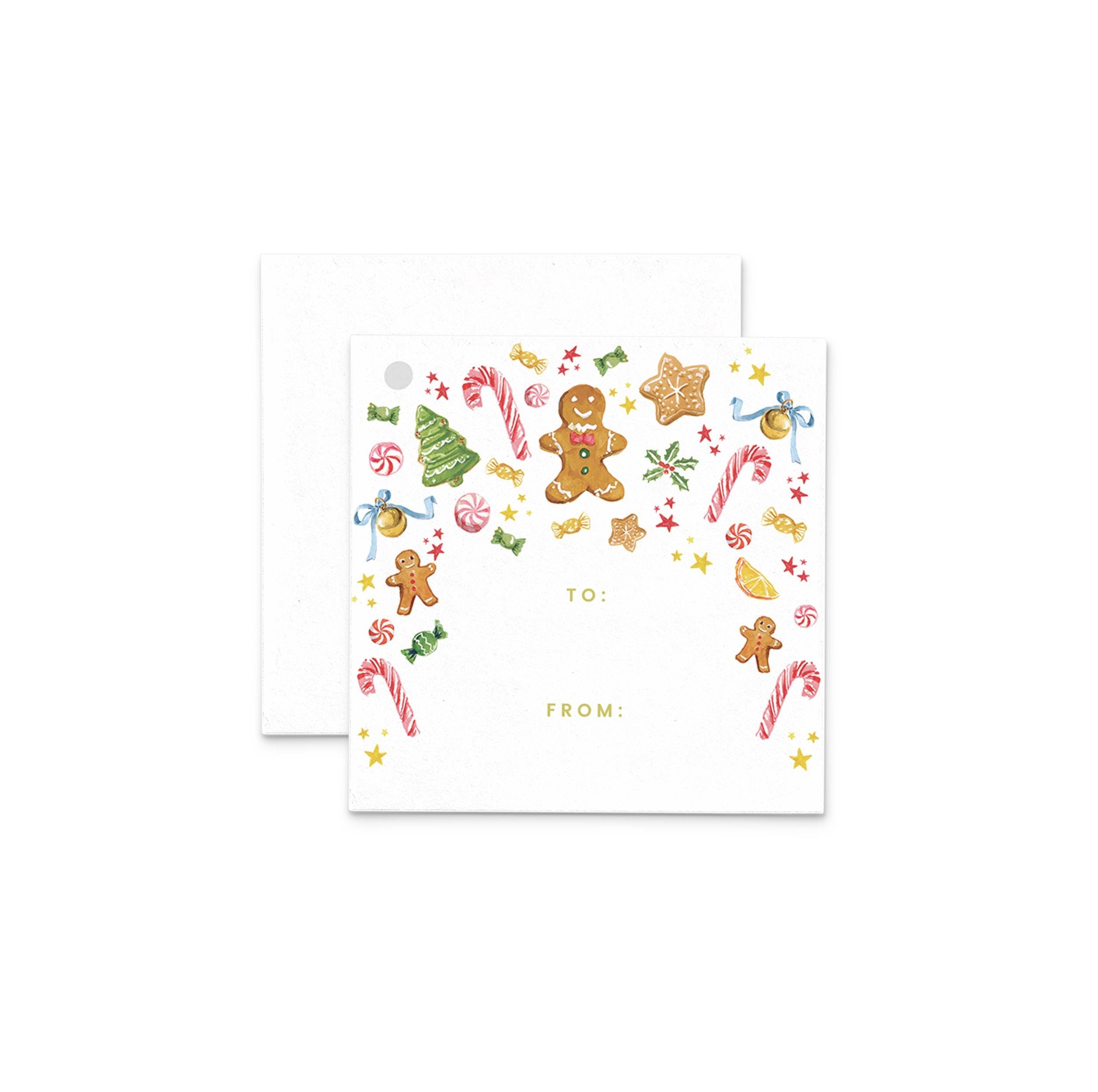 PRINTABLE Gift Tag 3x3 Template | Christmas Gingerbread Sweets Watercolor Illustration | Printing Upgrade Available | 2532