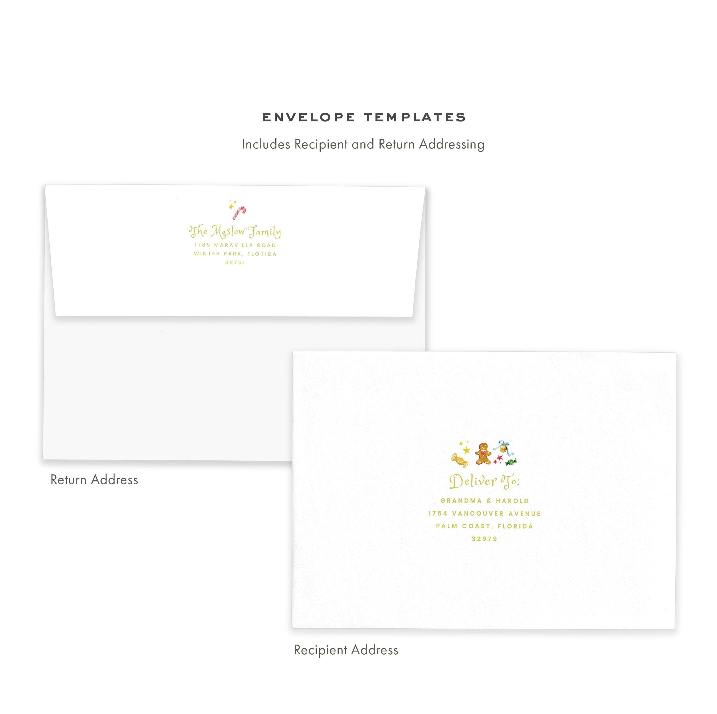 PRINTABLE A7 Envelope Template | Gingerbread Sweets| Watercolor Holiday Card Envelope | Printing Upgrade Available | 2534