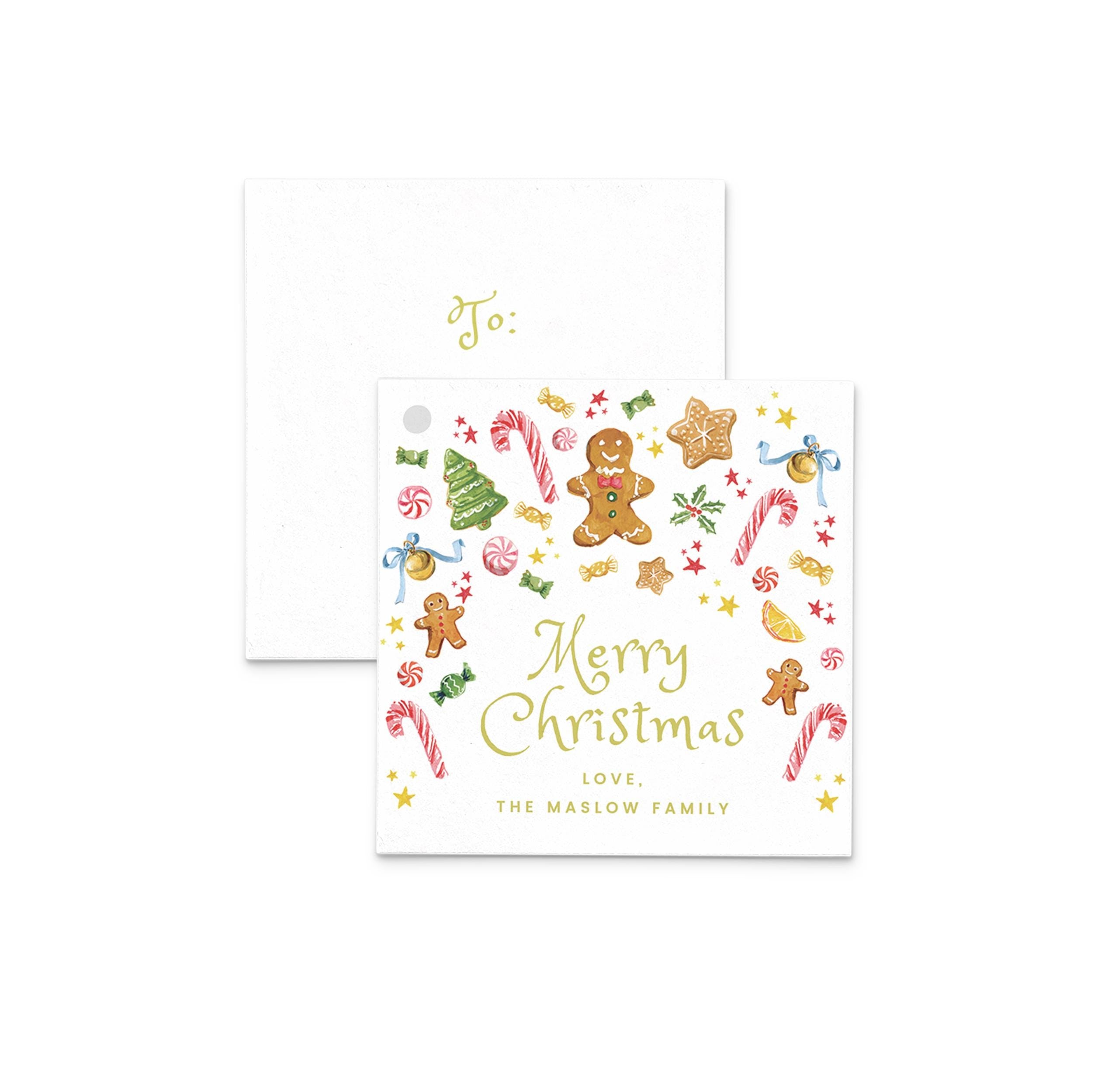 PRINTABLE Gift Tag 3x3 Template | Personalized Christmas Gingerbread Sweets Watercolor Illustration | Printing Upgrade Available | 2533