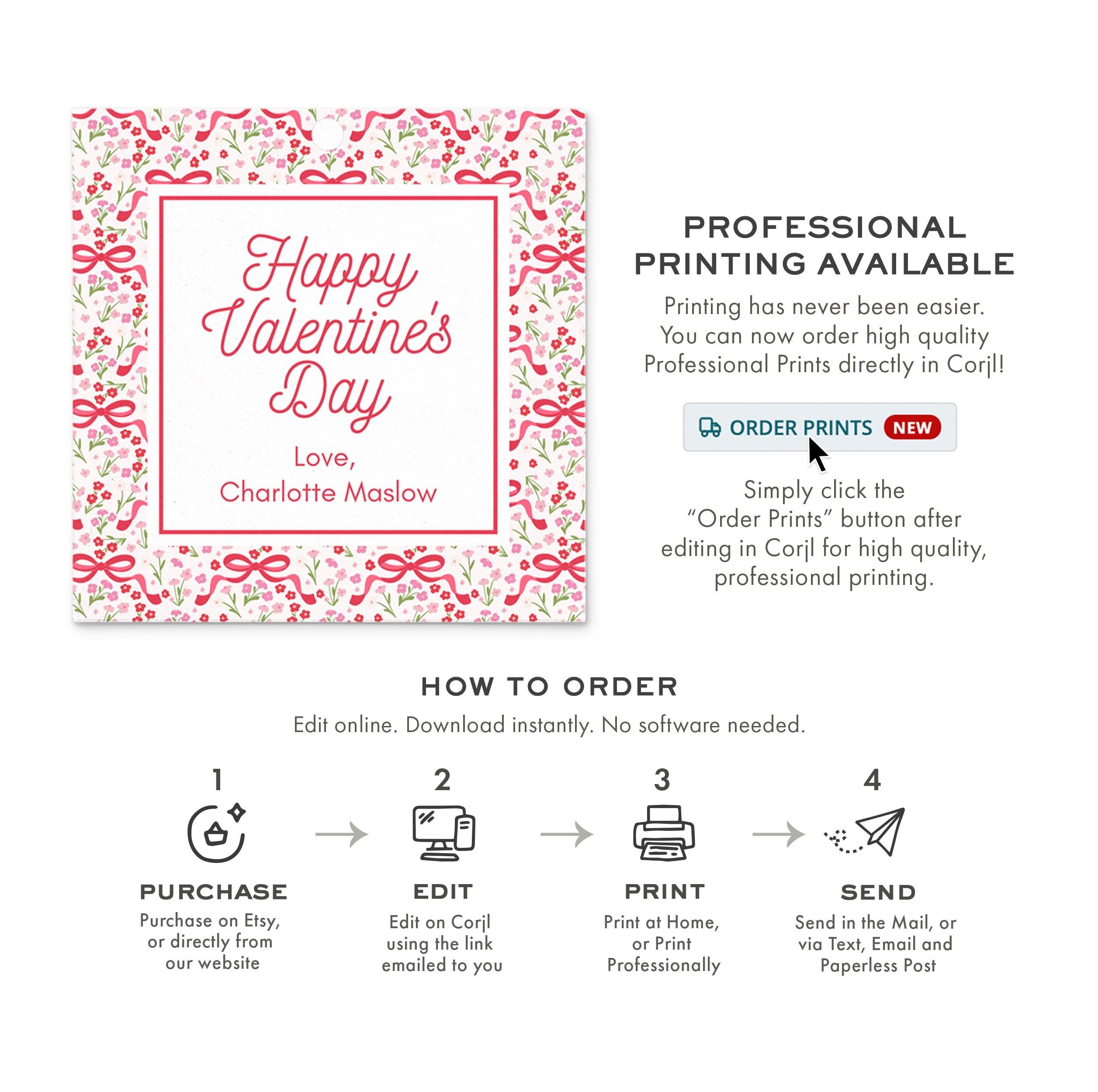 3x3 Floral Bow Valentine Tag
