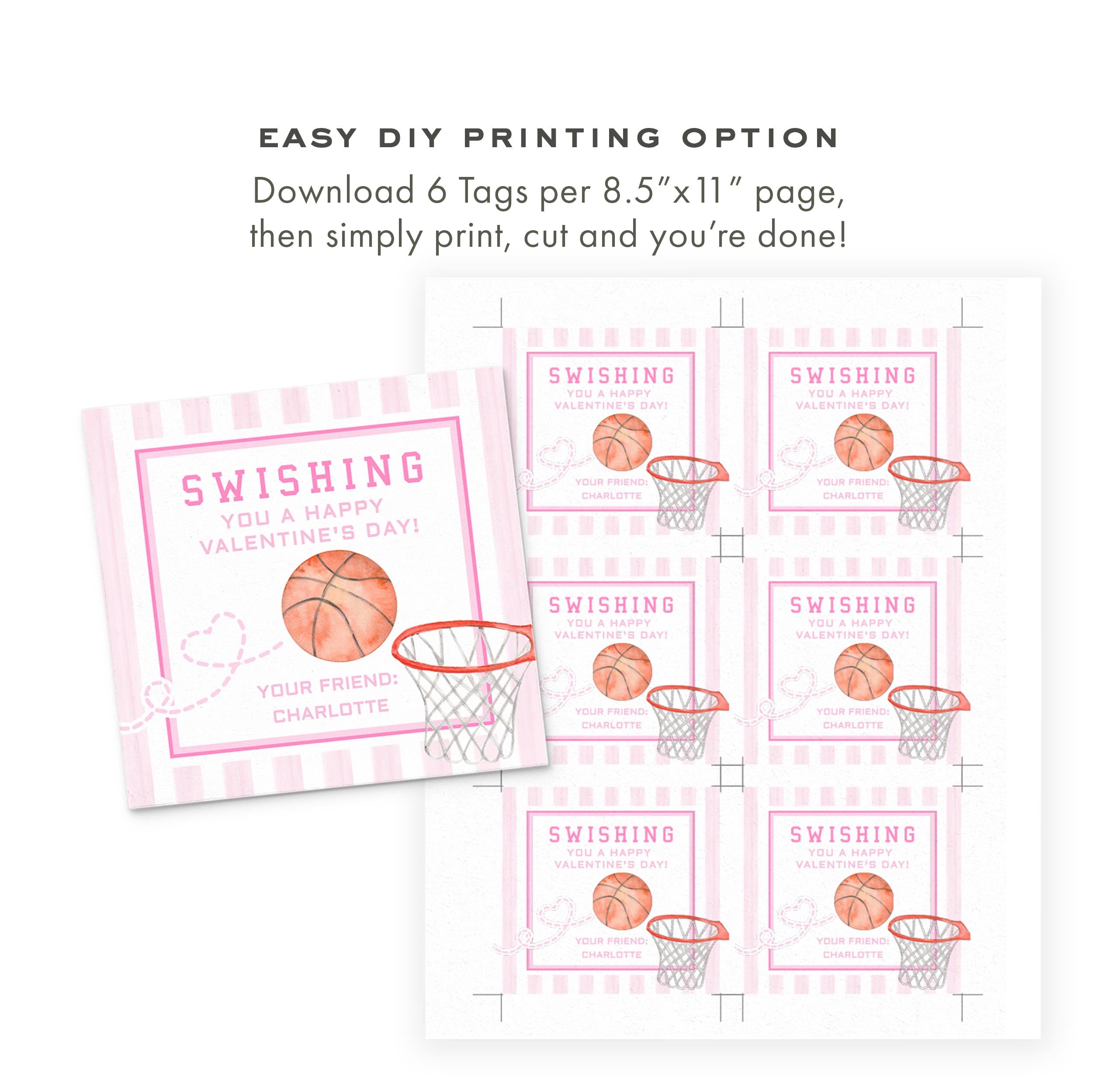 3x3 Basketball Valentine Printable Pink