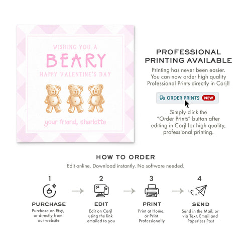 3x3 Pink Teddy Graham Bear Valentine