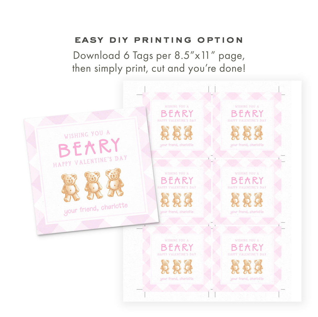 3x3 Pink Teddy Graham Bear Valentine